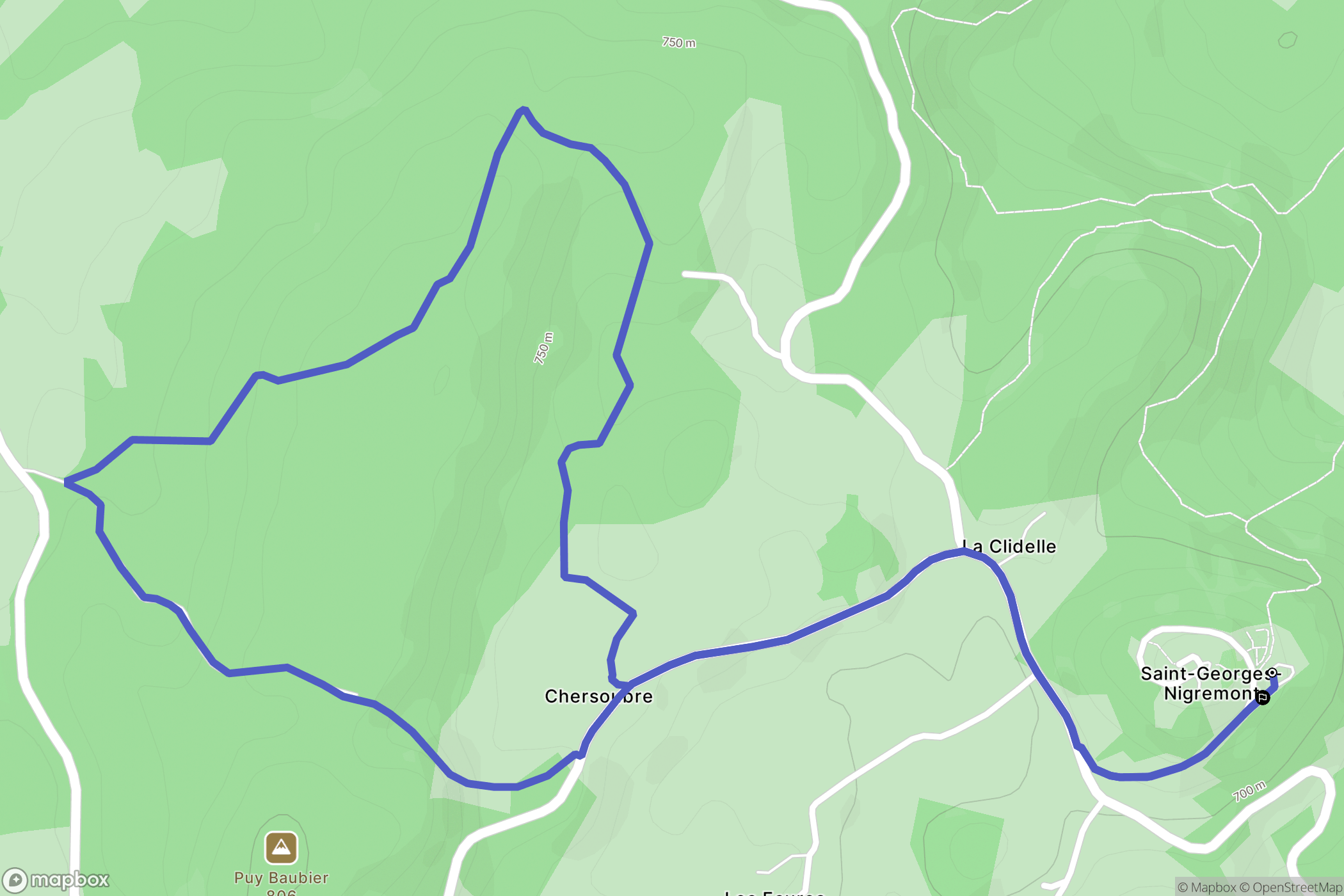 Saint-Georges-Nigremont : carte du parcours de randonnée - France