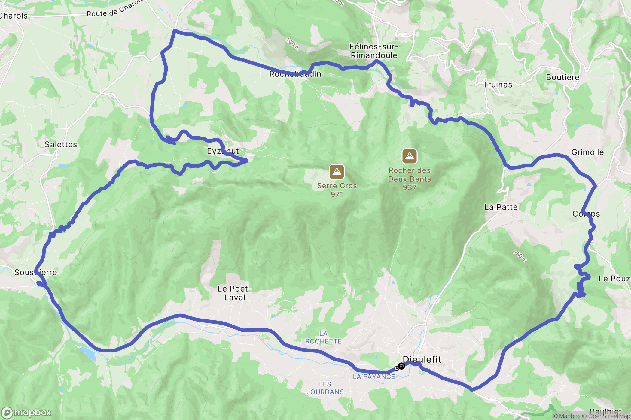 Dieulefit : carte du parcours de randonnée - France