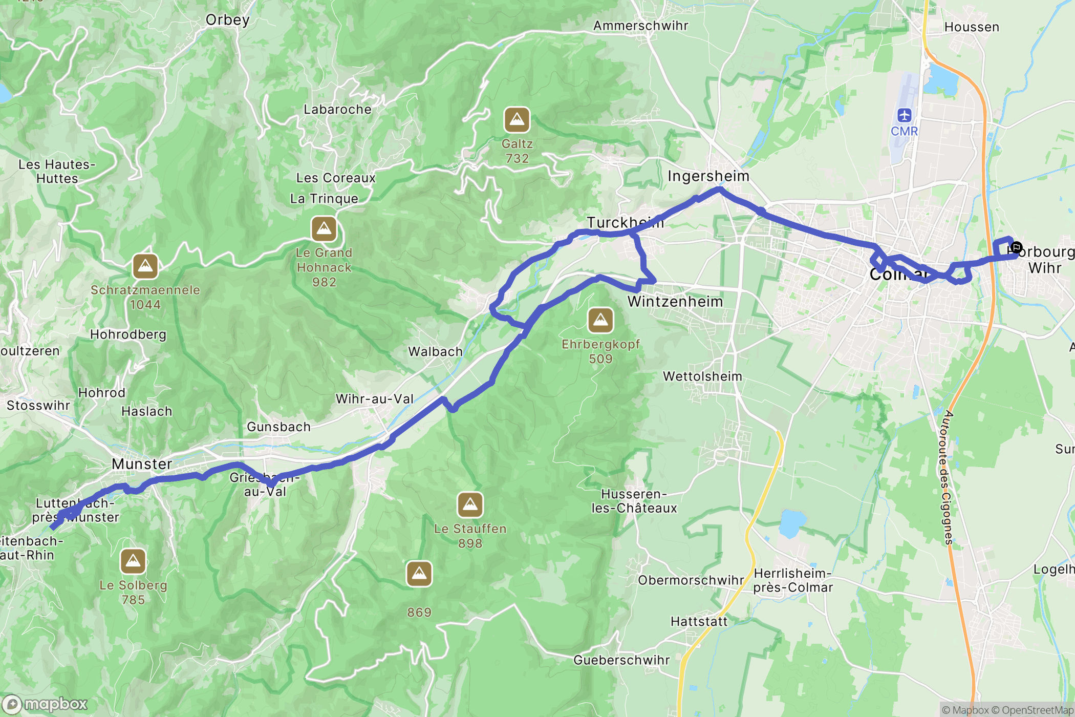 Horbourg-Wihr : carte du parcours de randonnée - France