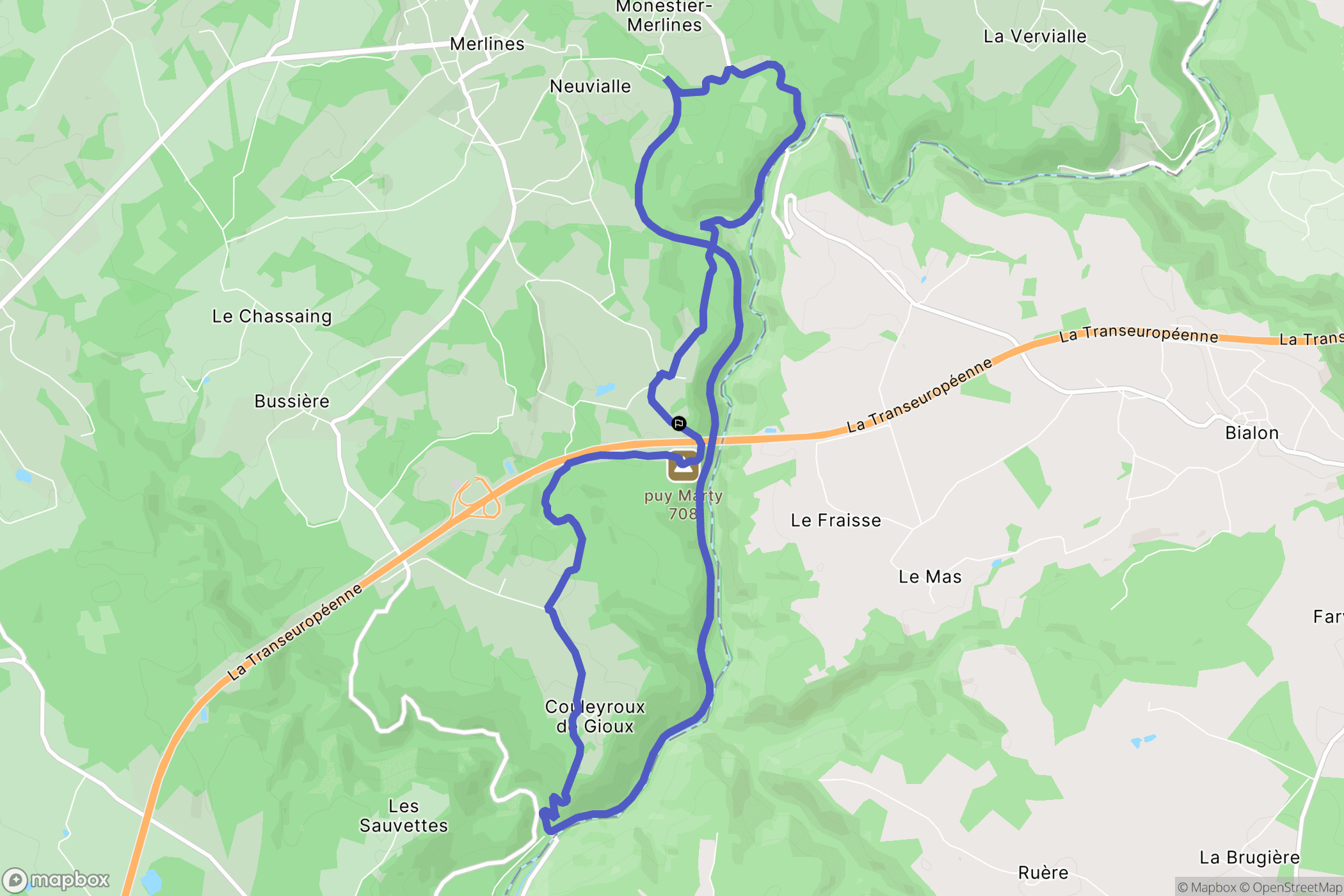 Merlines : carte du parcours de randonnée - France