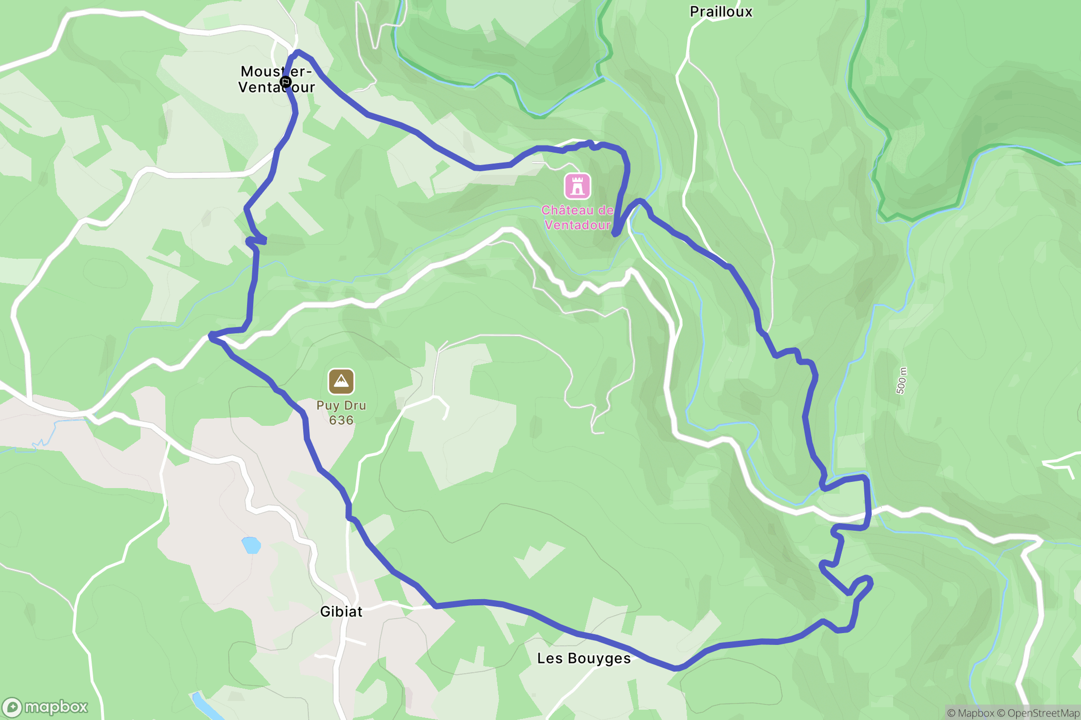 Moustier-Ventadour : carte du parcours de randonnée - France