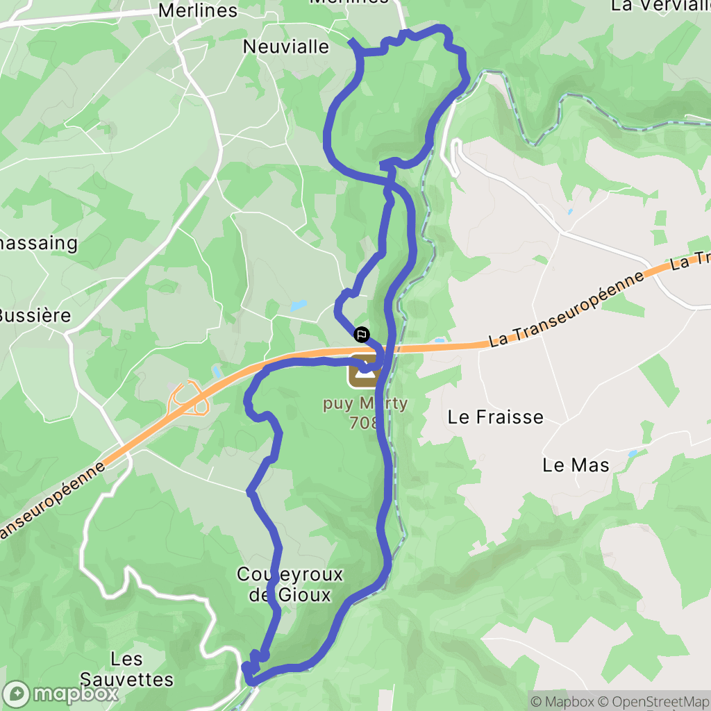 Merlines : carte du parcours de randonnée - France
