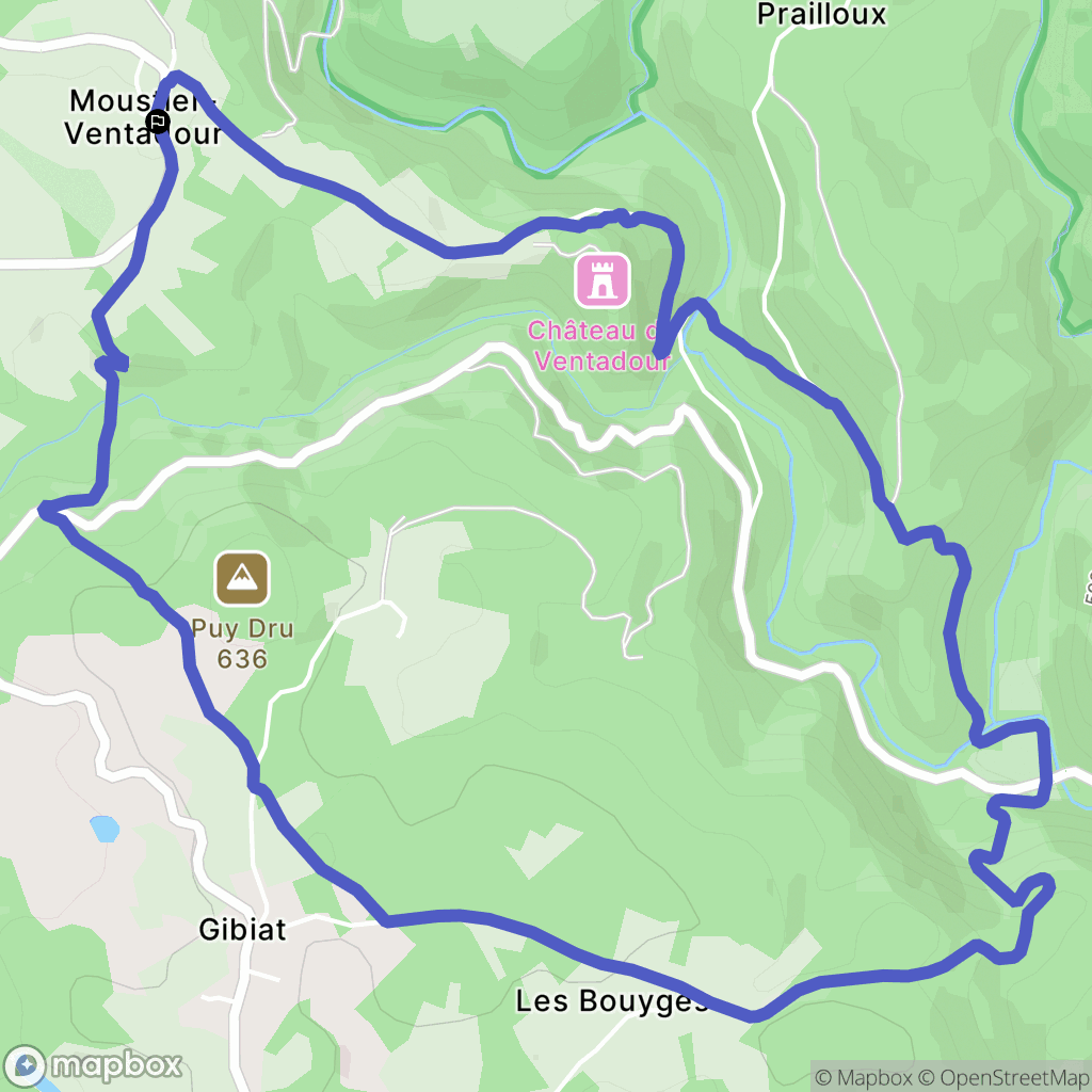 Moustier-Ventadour : carte du parcours de randonnée - France