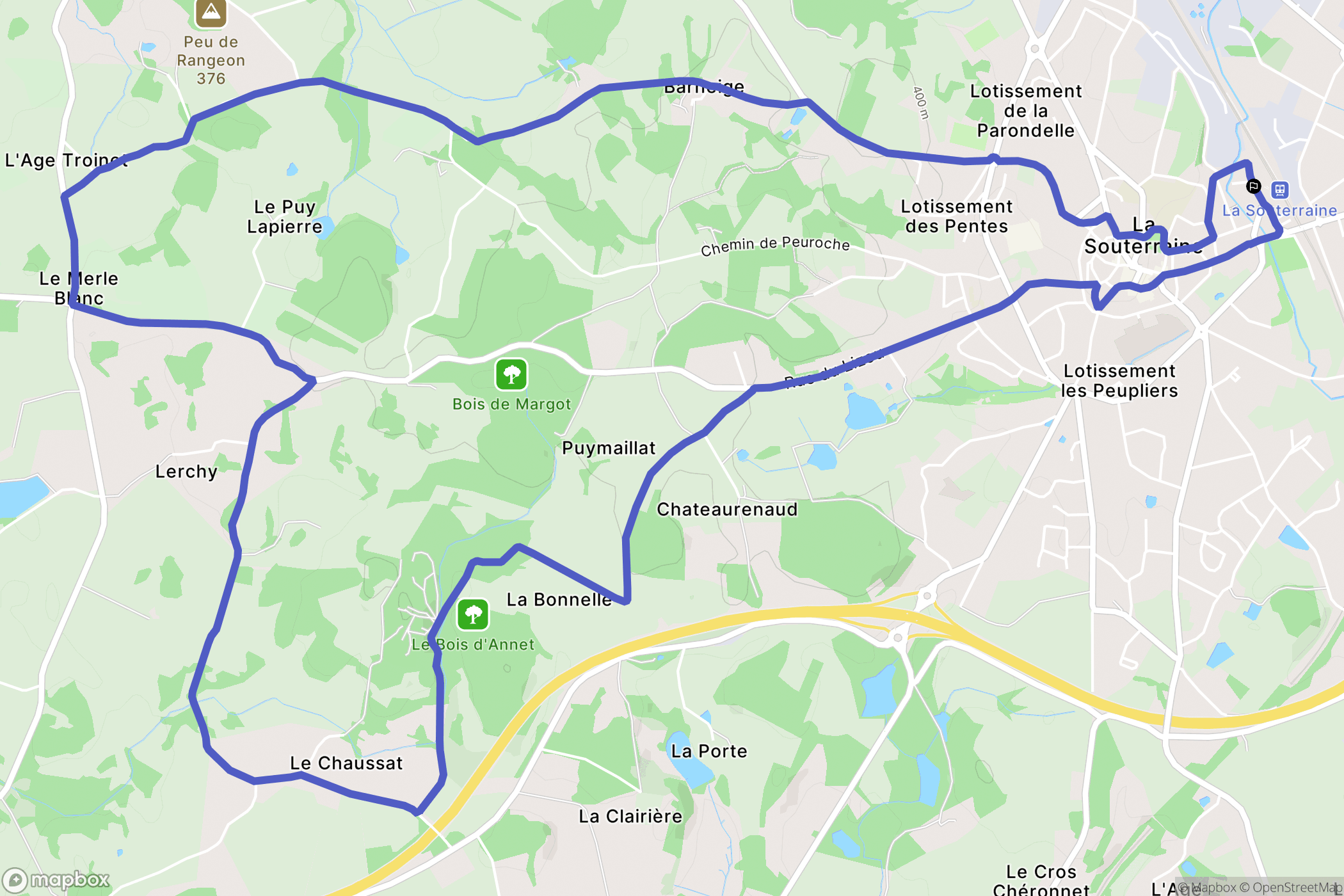 La Souterraine : carte du parcours de randonnée - France