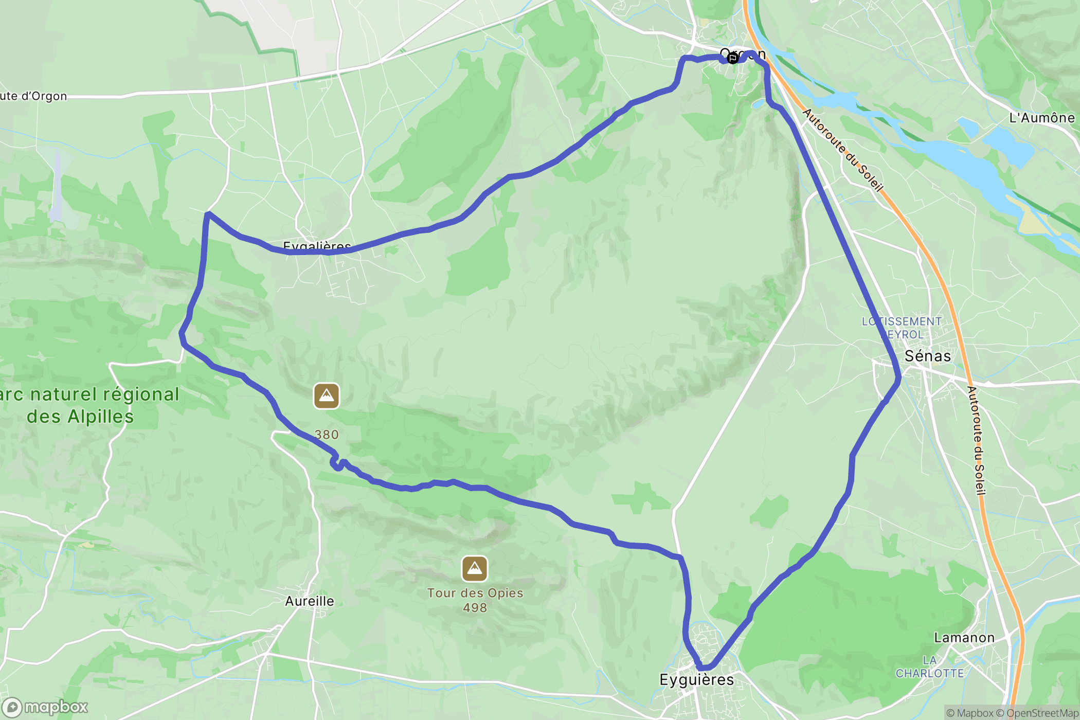 Orgon : carte du parcours de randonnée - France