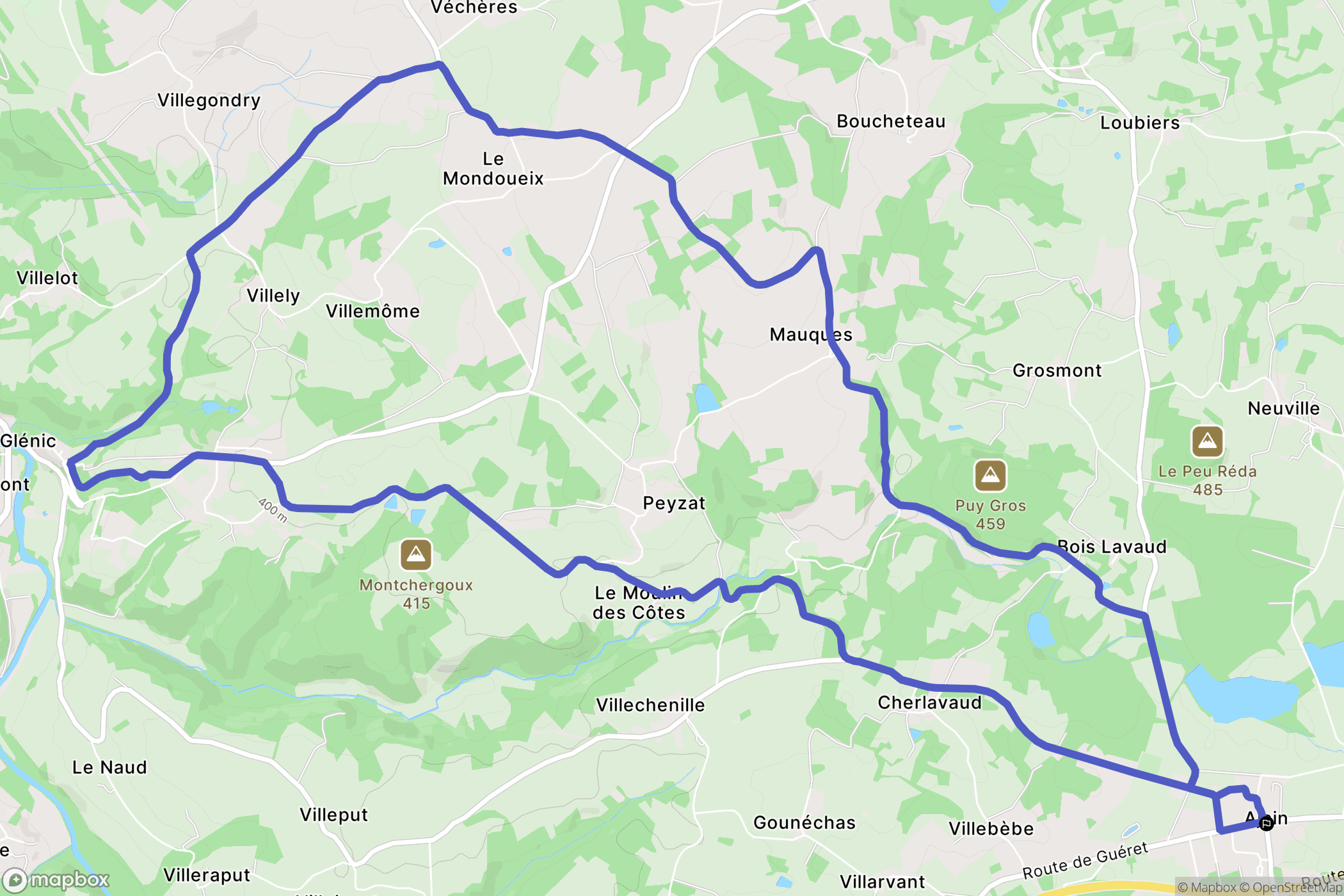 Ajain : carte du parcours de randonnée - France