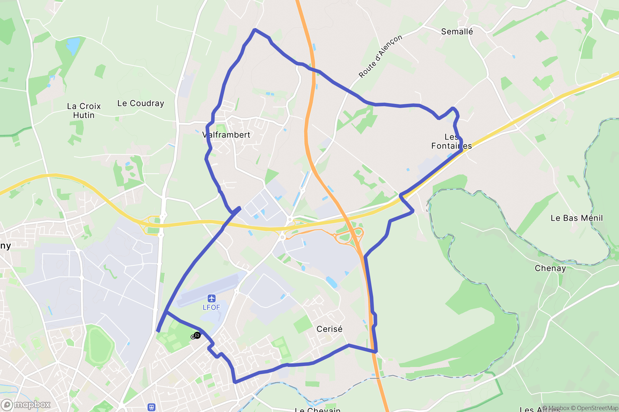 Alençon : carte du parcours de randonnée - France