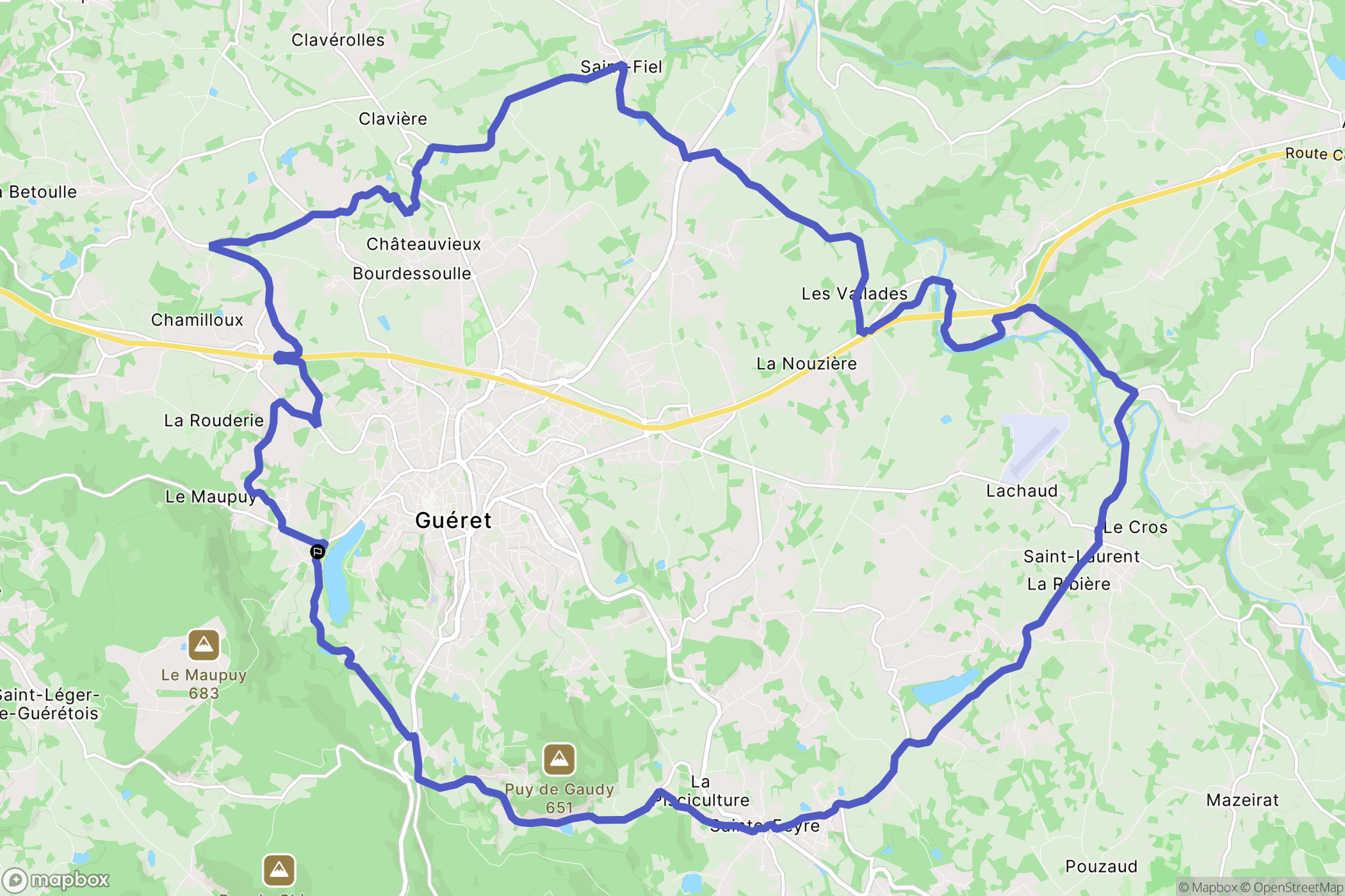 Guéret : carte du parcours de randonnée - France