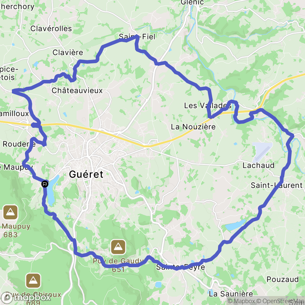 Guéret : carte du parcours de randonnée - France