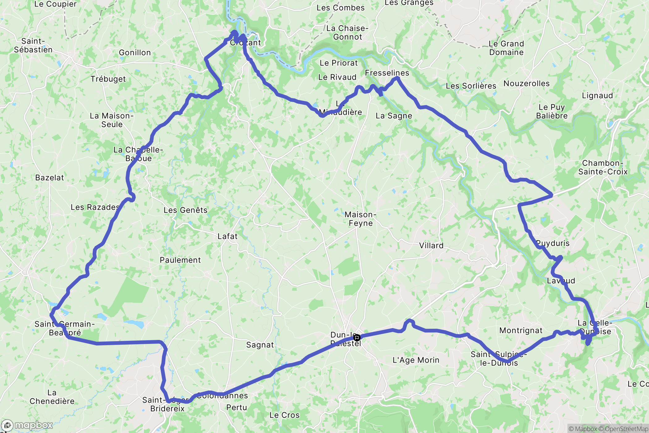 Dun-le-Palestel : carte du parcours de randonnée - France