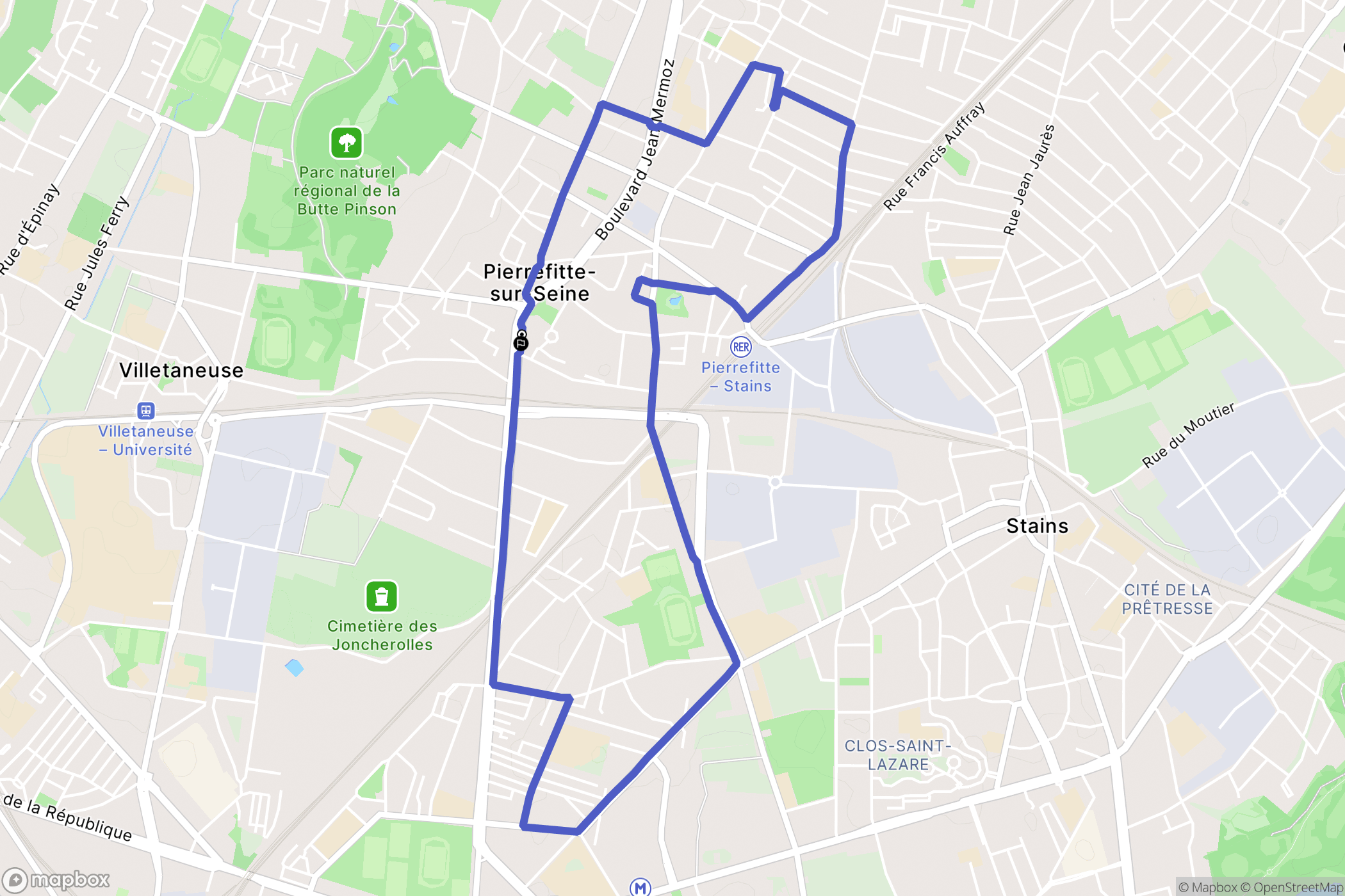 Pierrefitte-sur-Seine : carte du parcours de randonnée - France