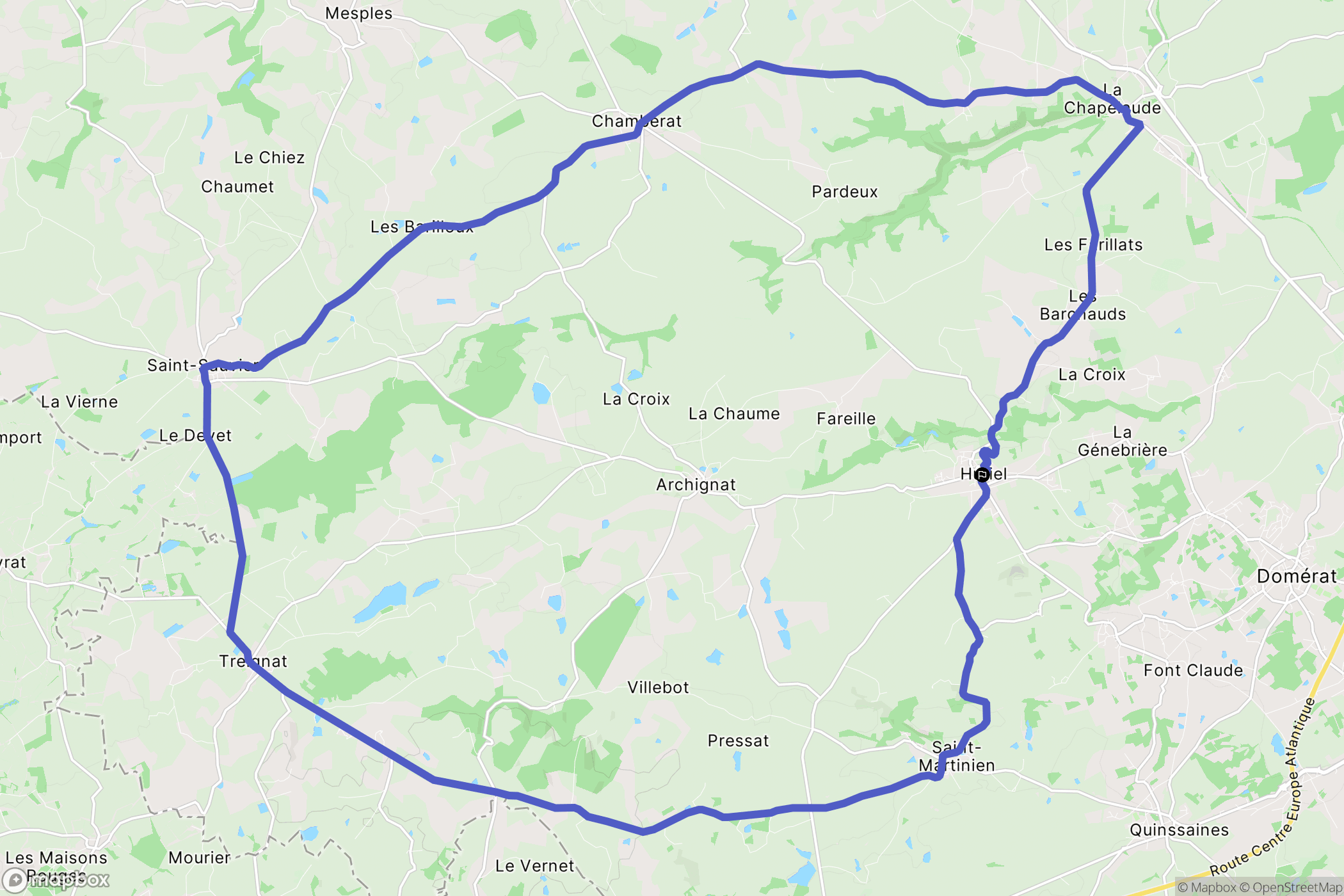 Huriel : carte du parcours de randonnée - France