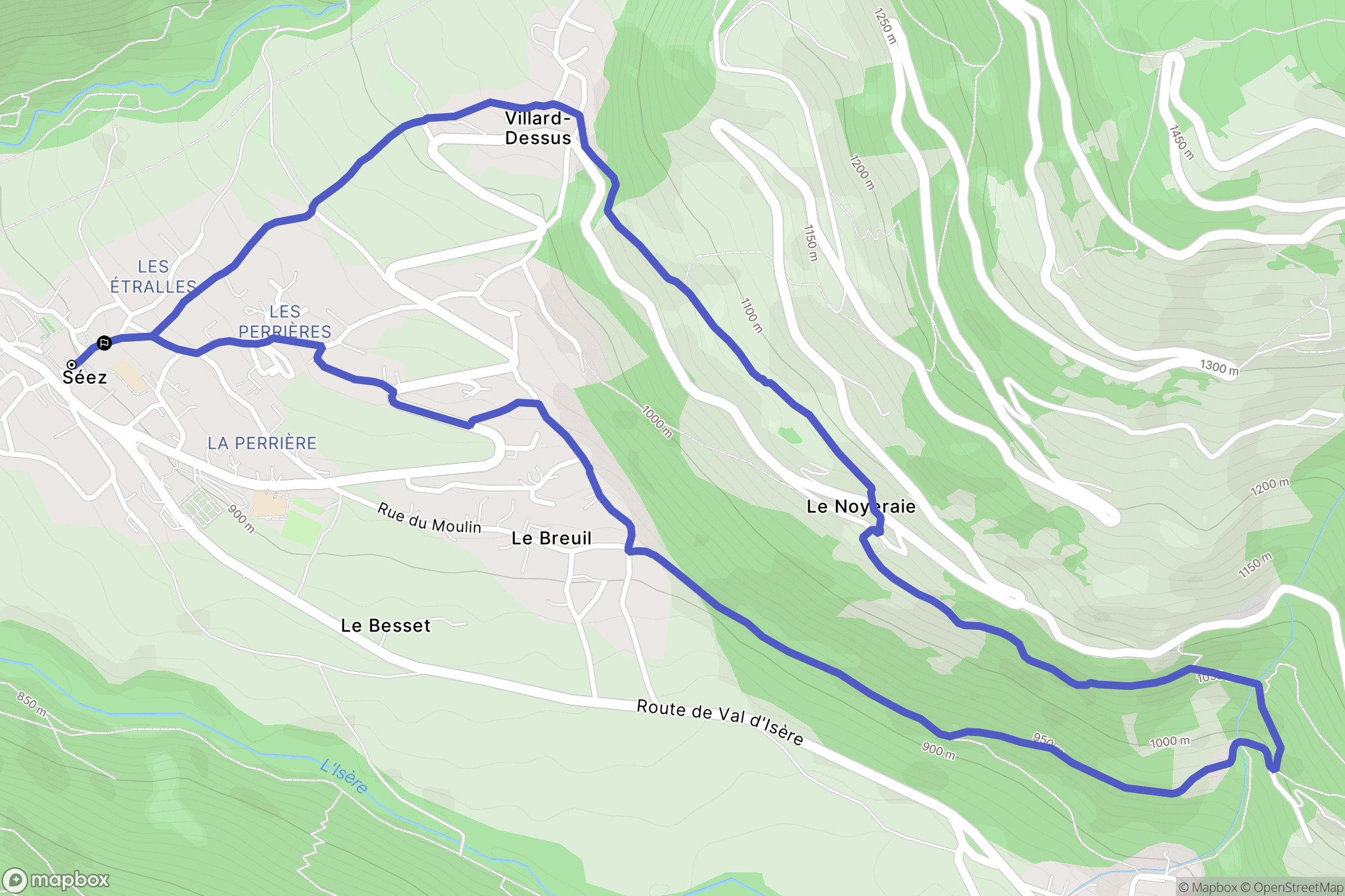 Séez : carte du parcours de randonnée - France