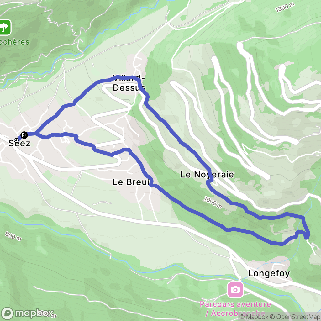 Séez : carte du parcours de randonnée - France