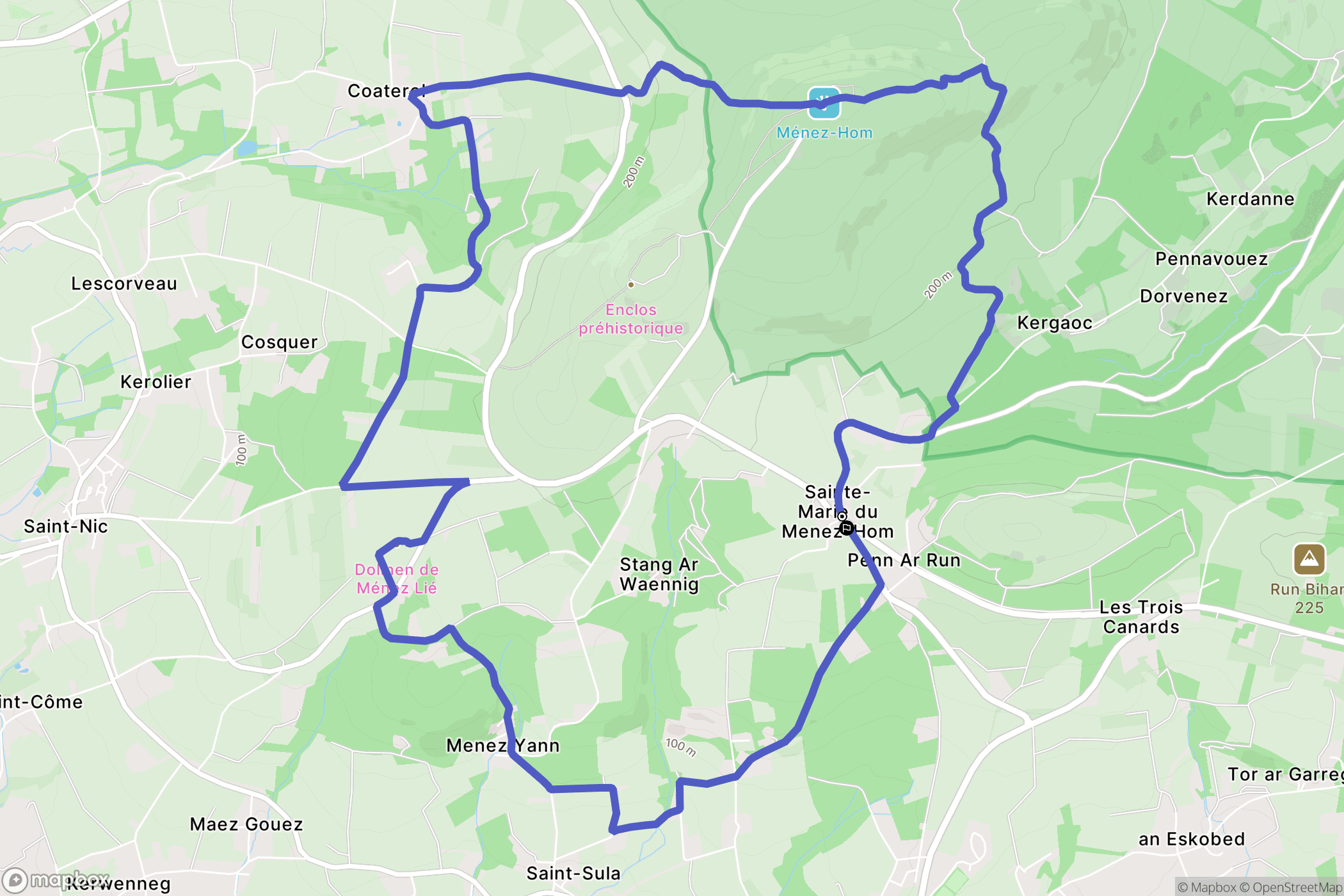 Sainte-Marie-du-Ménez-Hom : carte du parcours de randonnée - France