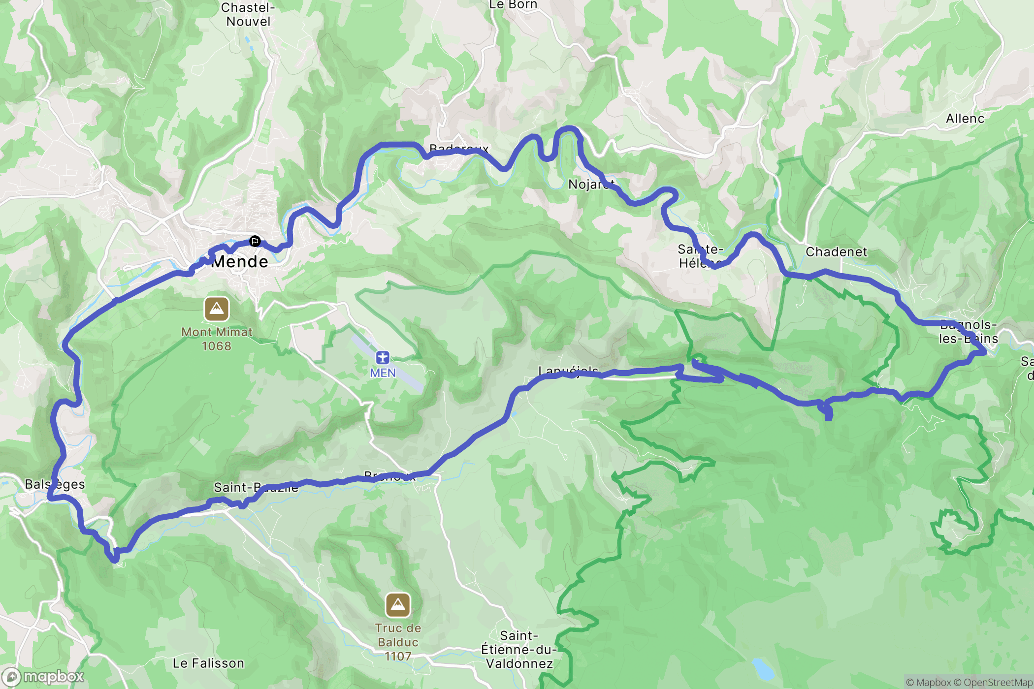 Mende : carte du parcours de randonnée - France