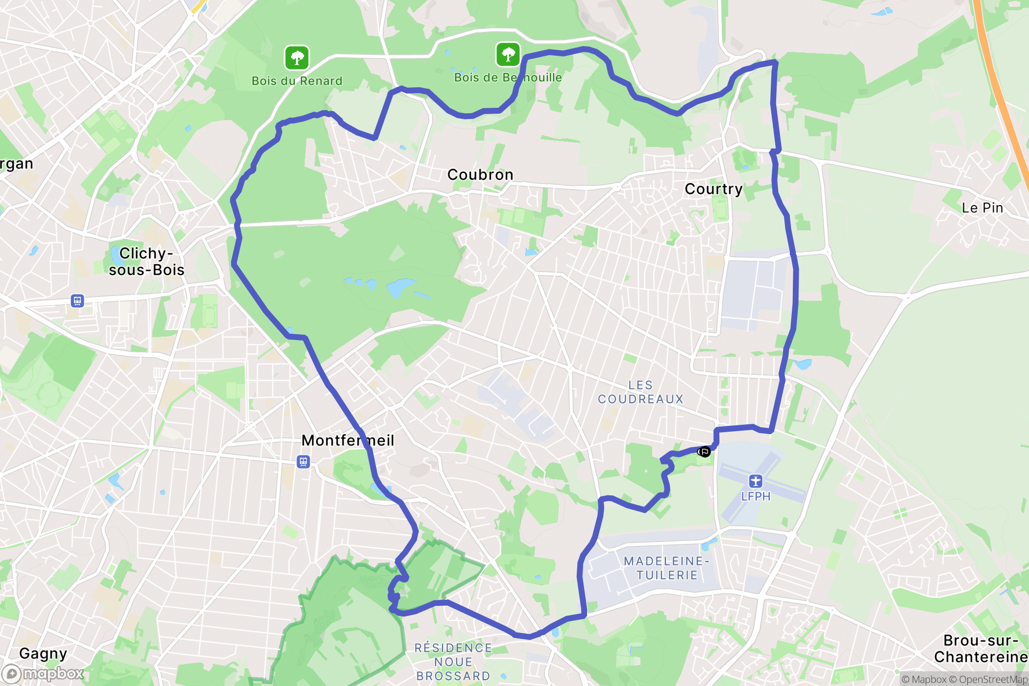 Chelles : carte du parcours de randonnée - France