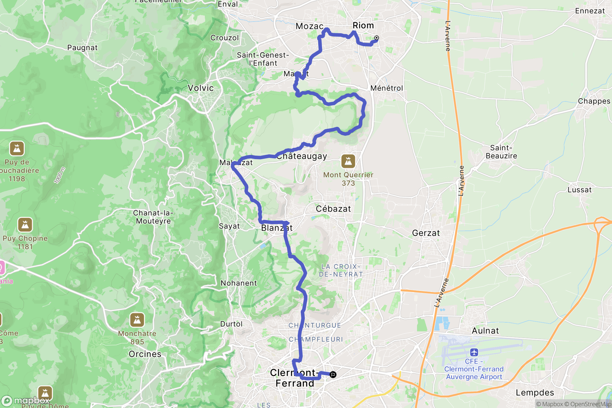 Riom : carte du parcours de randonnée - France