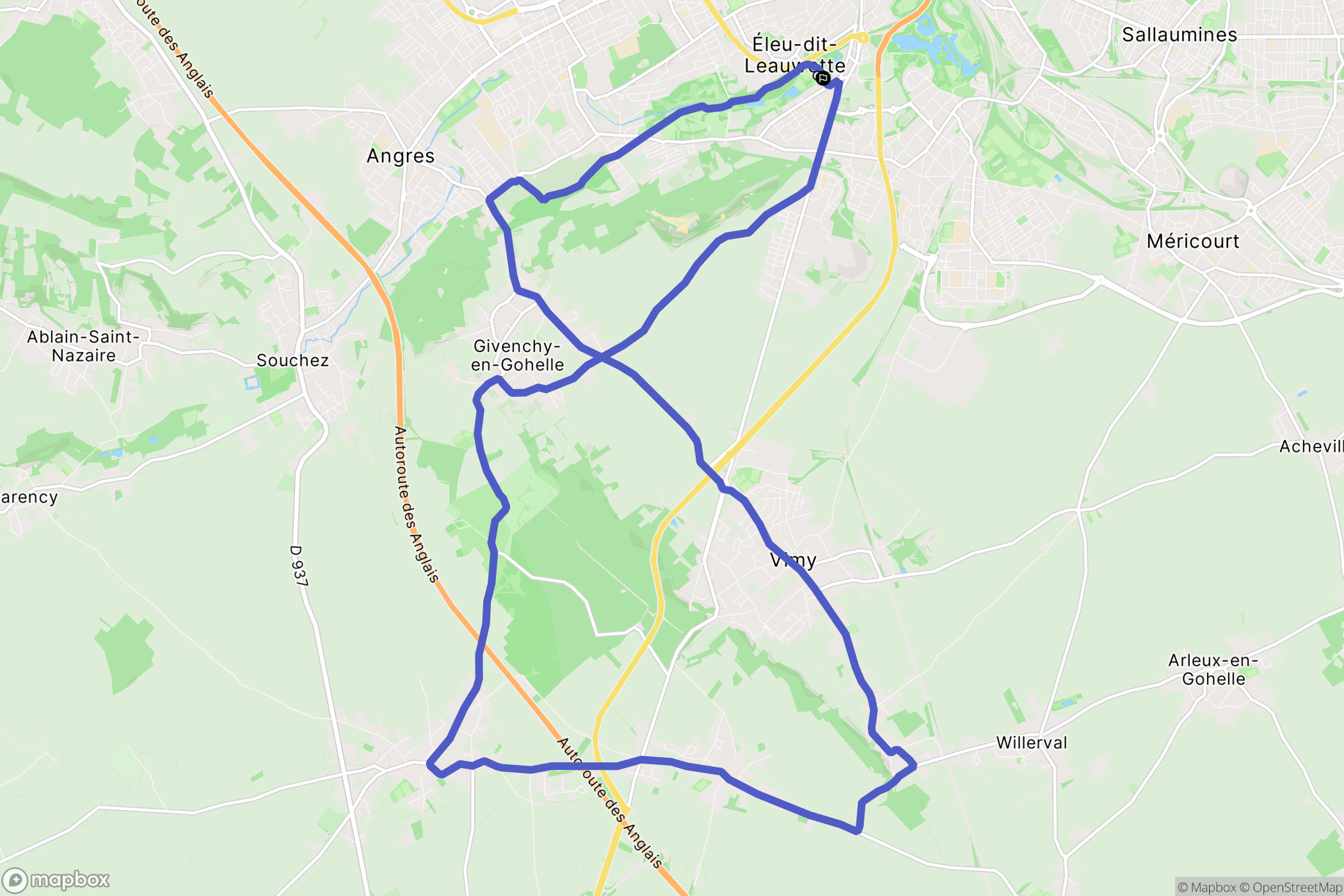 Eleu-dit-Leauwette : carte du parcours de randonnée - France