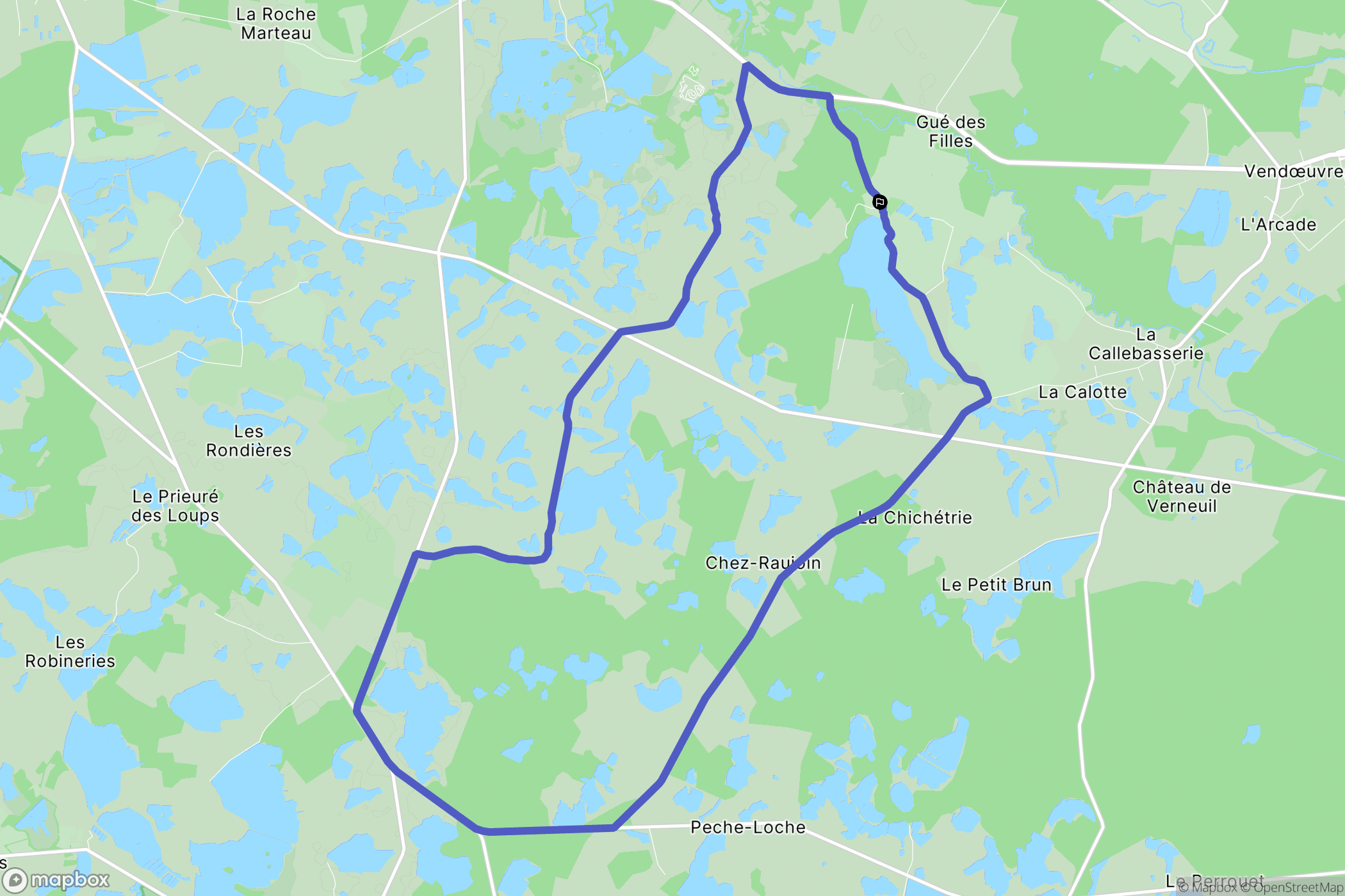 Mézières-en-Brenne : carte du parcours de randonnée - France