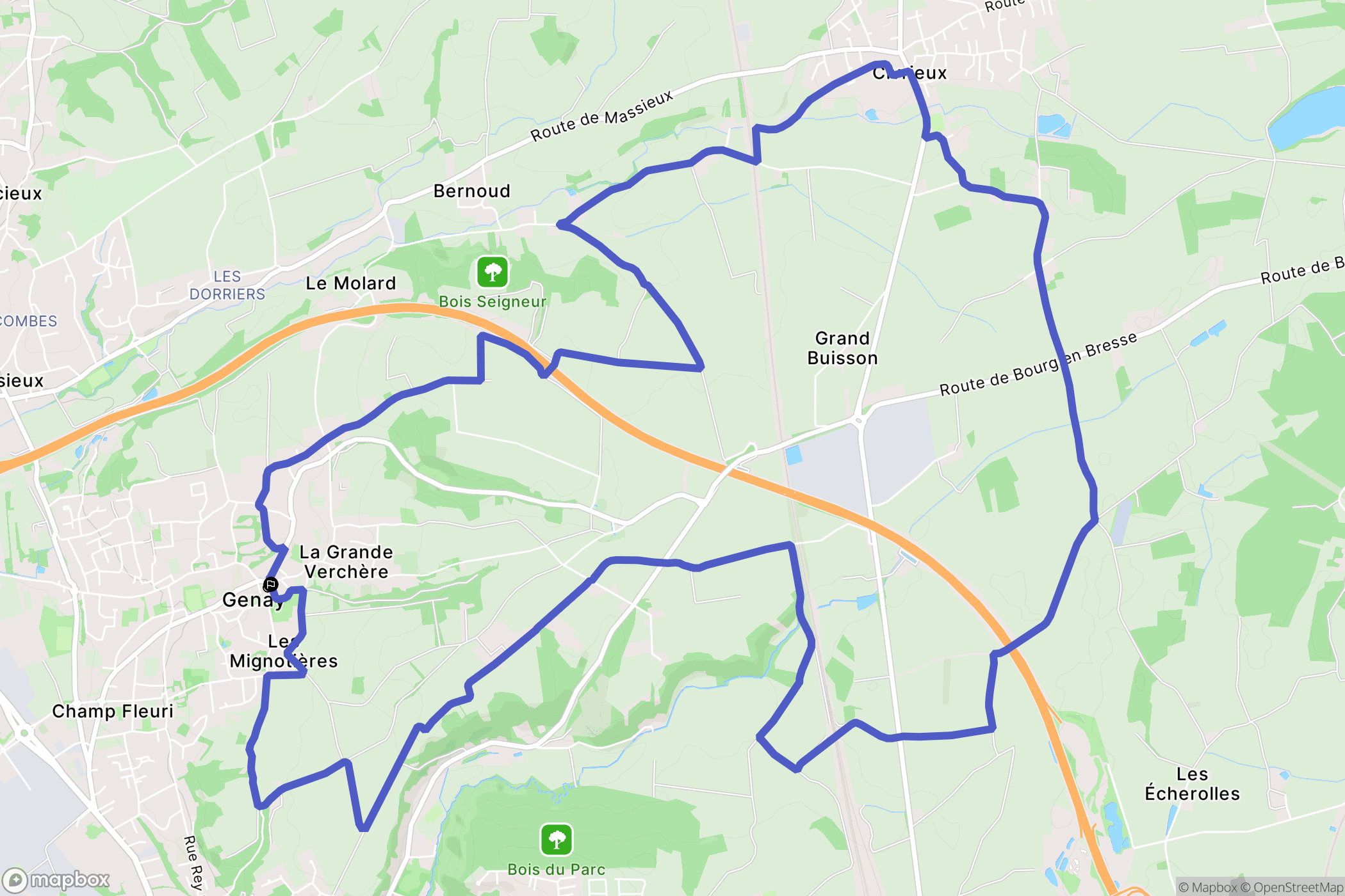 Genay : carte du parcours de randonnée - France