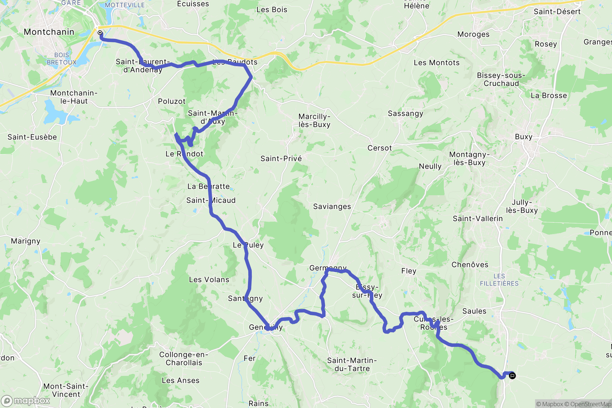 Montchanin : carte du parcours de randonnée - France