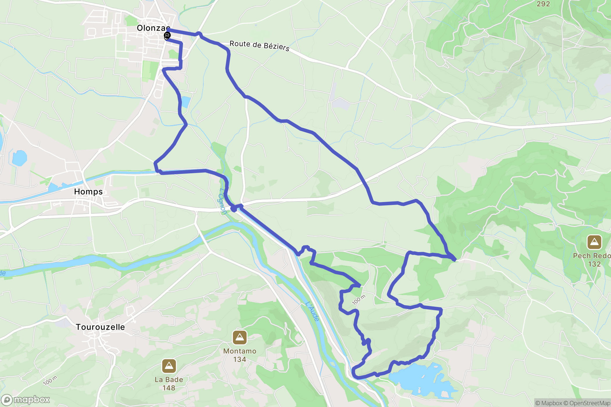 Olonzac : carte du parcours de randonnée - France