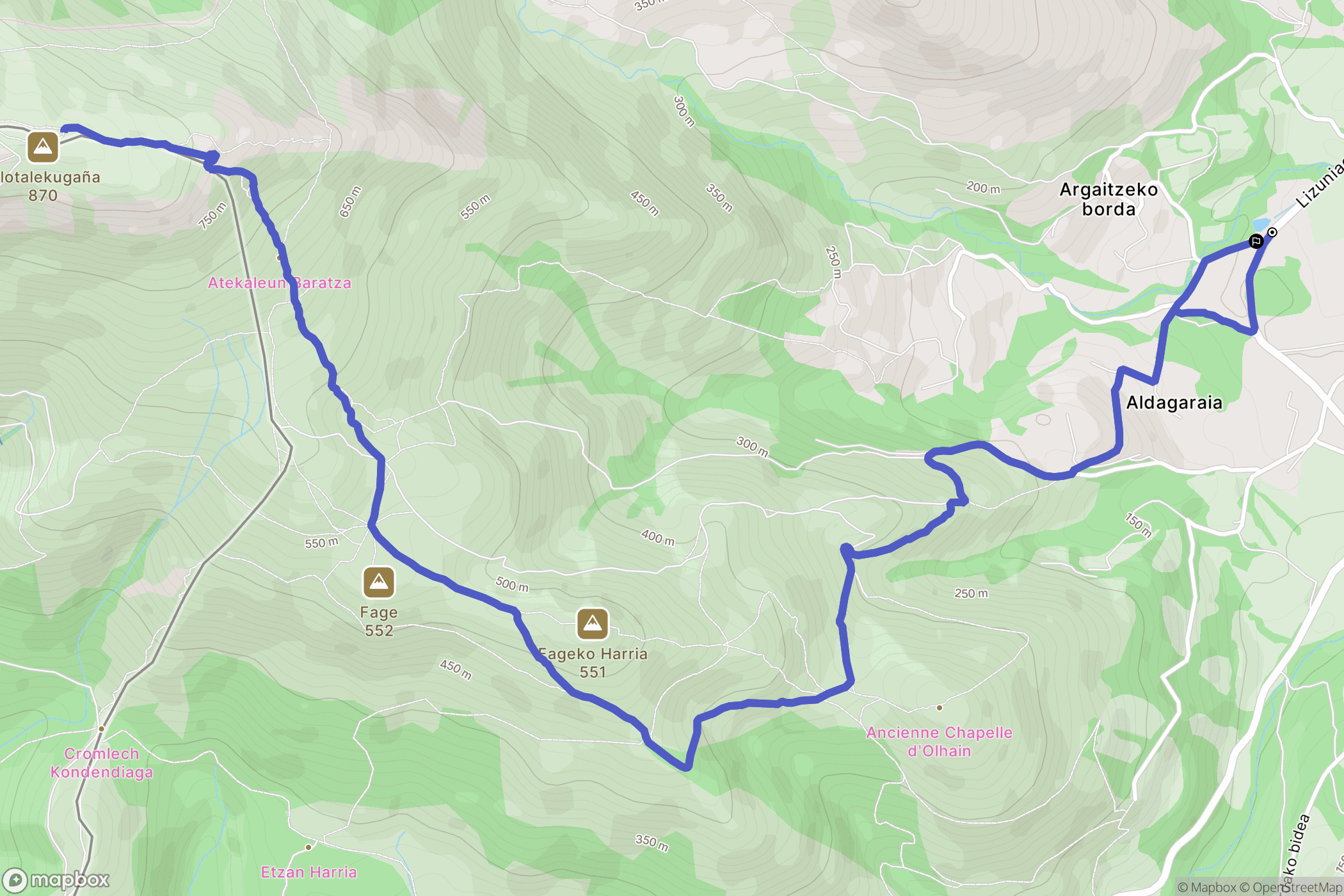 Sare : carte du parcours de randonnée - France