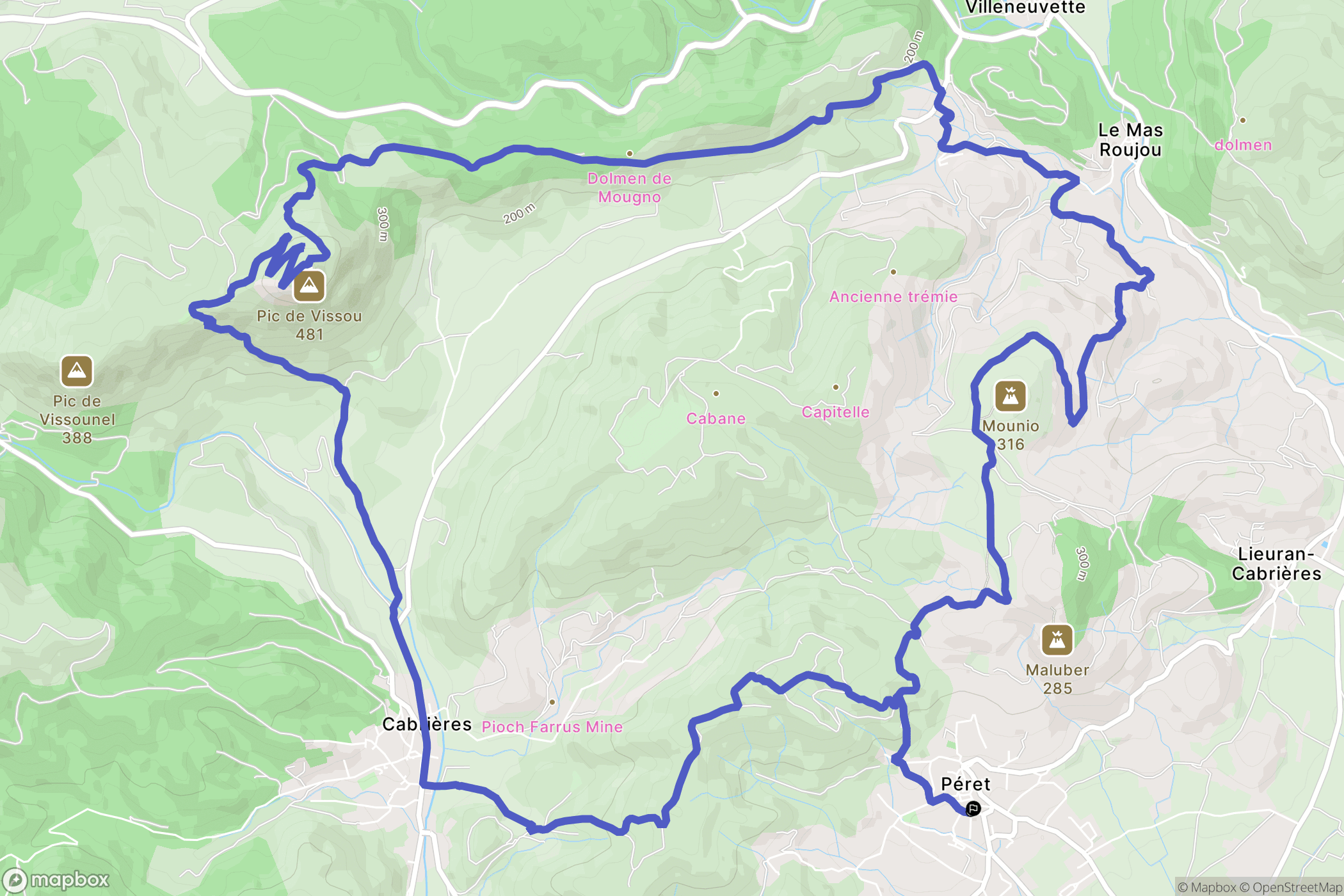 Peret : carte du parcours de randonnée - France