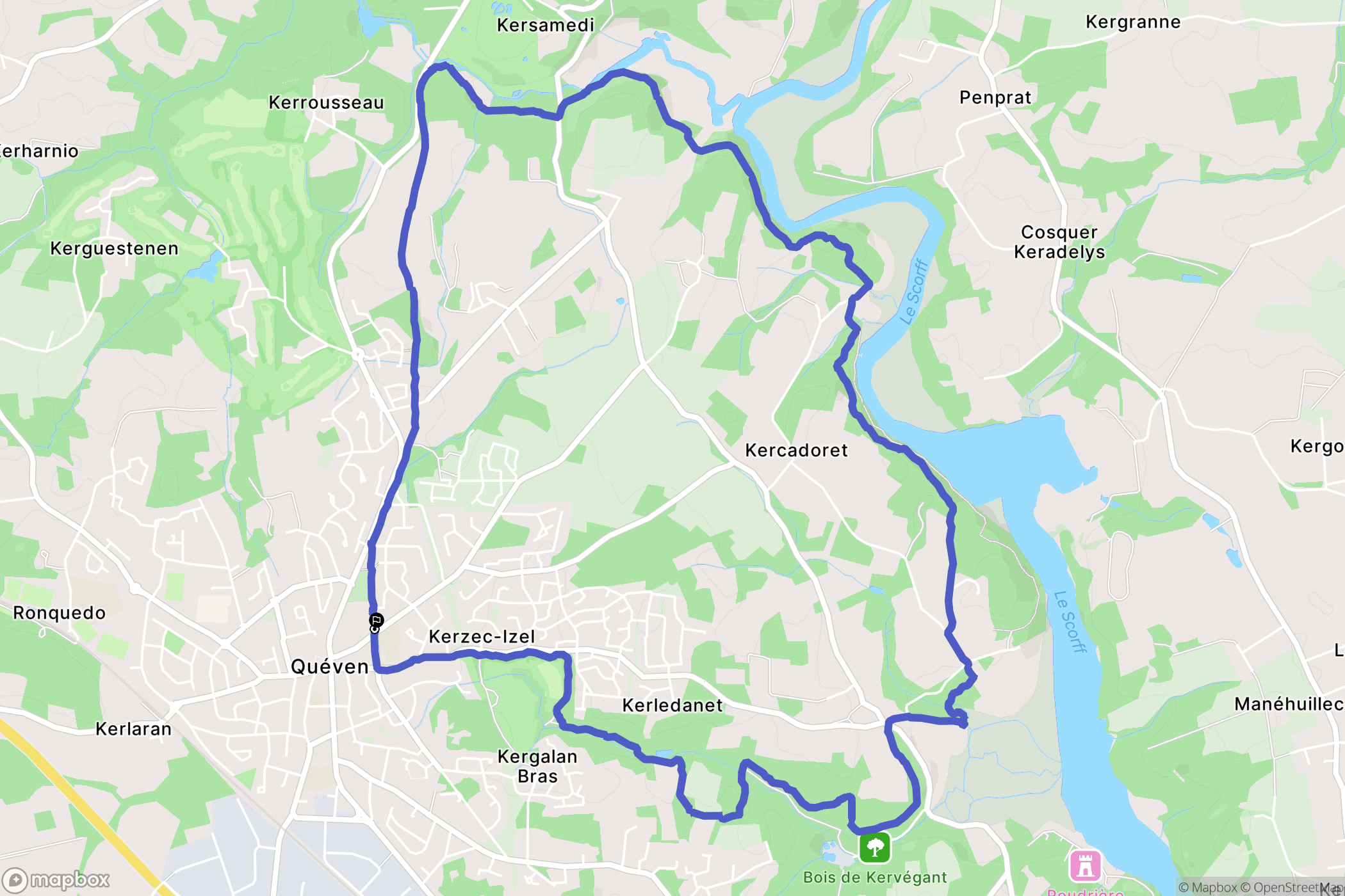 Quéven : carte du parcours de randonnée - France