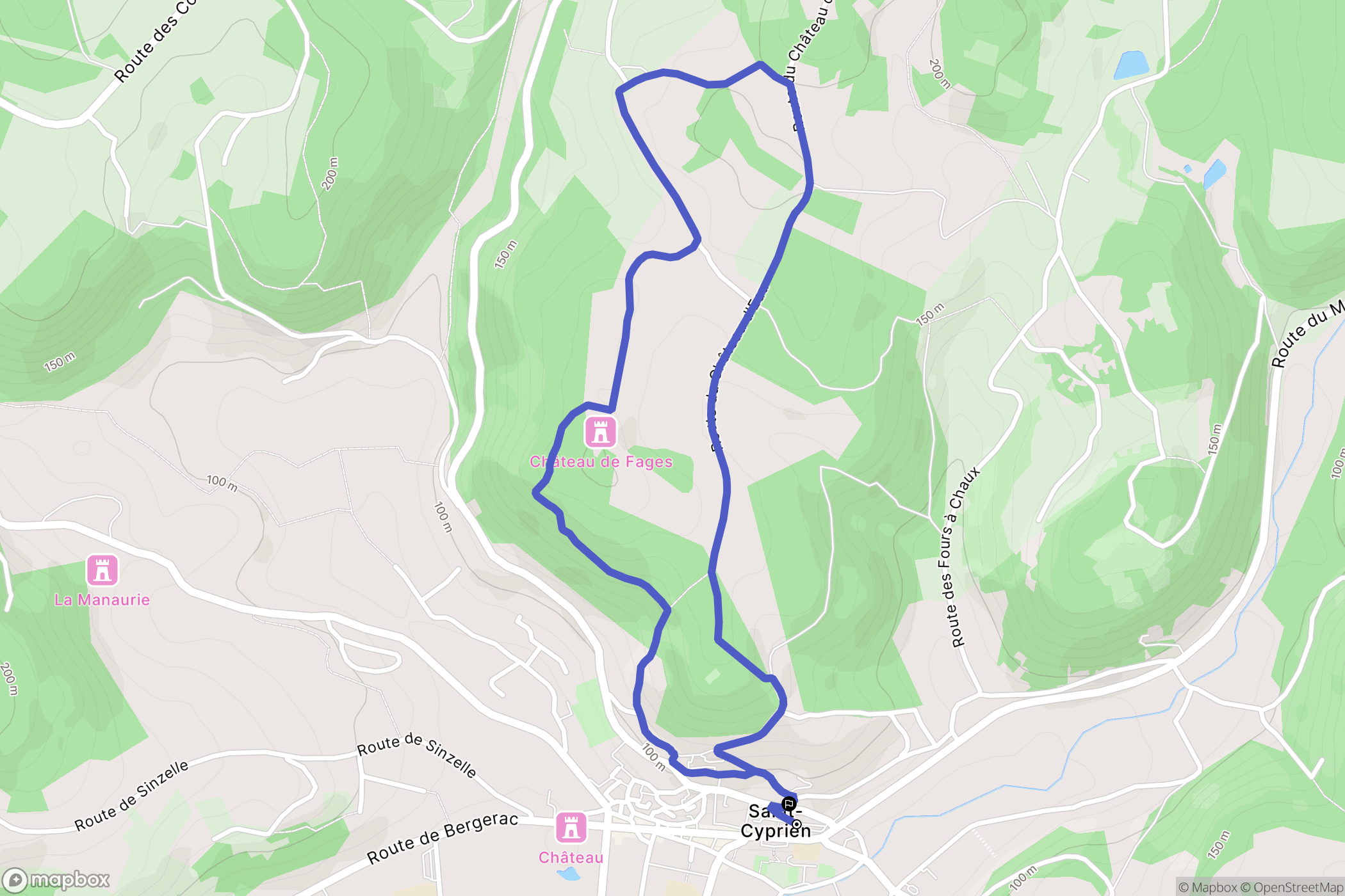 Saint-Cyprien : carte du parcours de randonnée - France