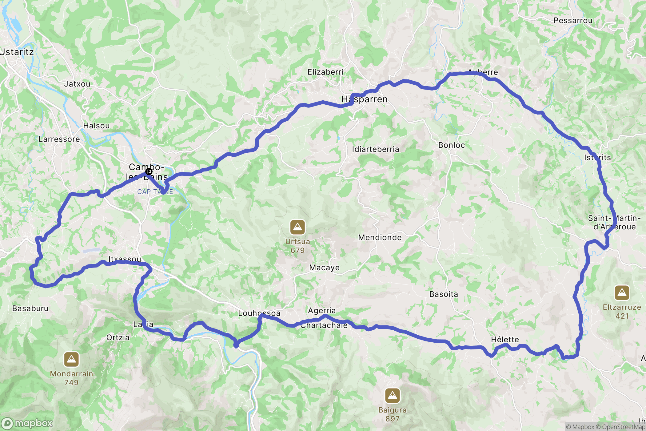 Cambo-les-Bains : carte du parcours de randonnée - France