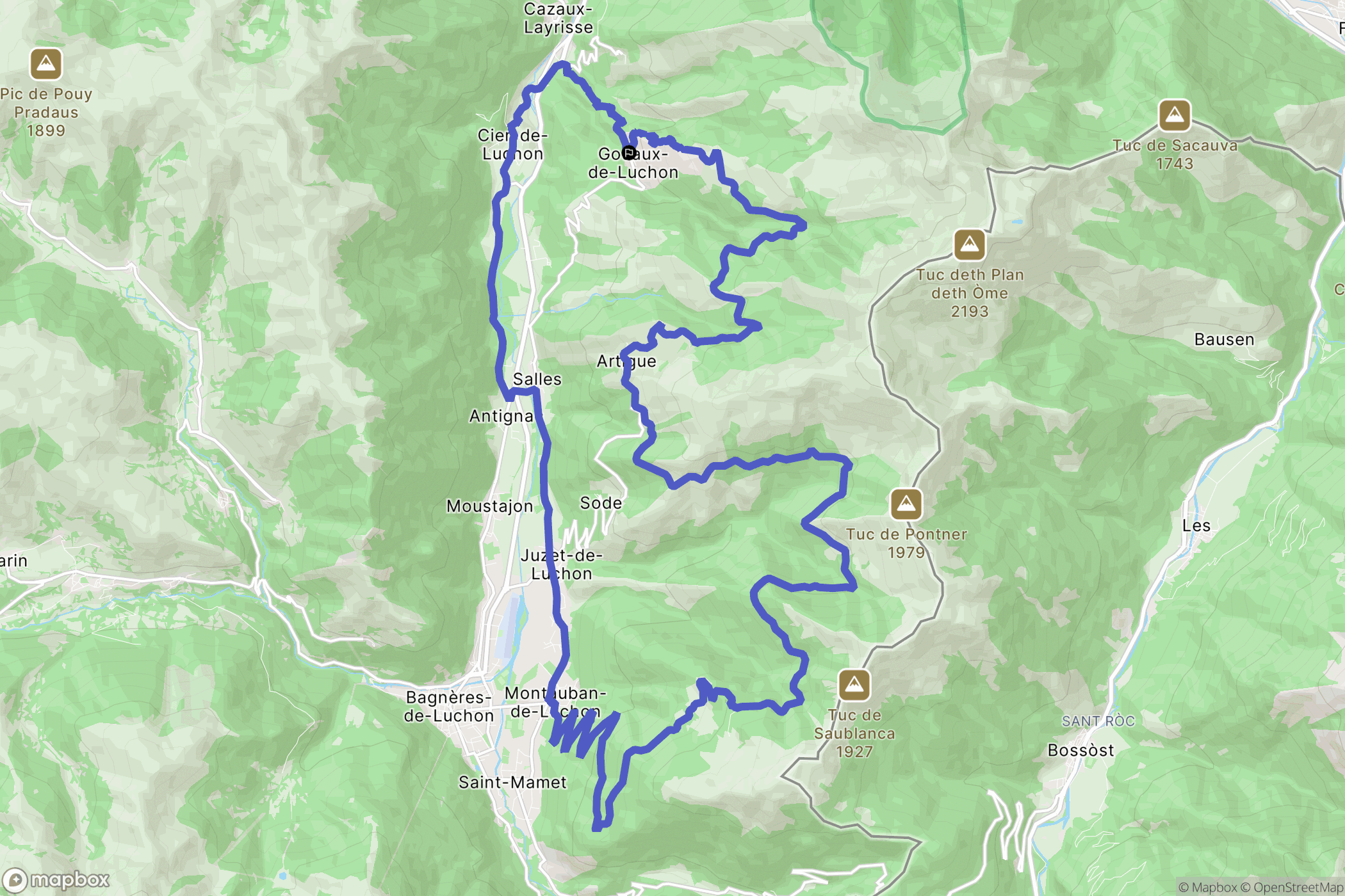 Gouaux-de-Luchon : carte du parcours de randonnée - France