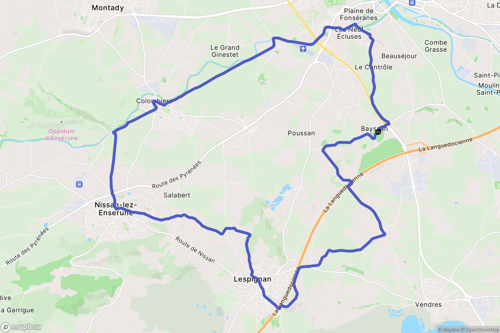 Béziers : carte du parcours de randonnée - France