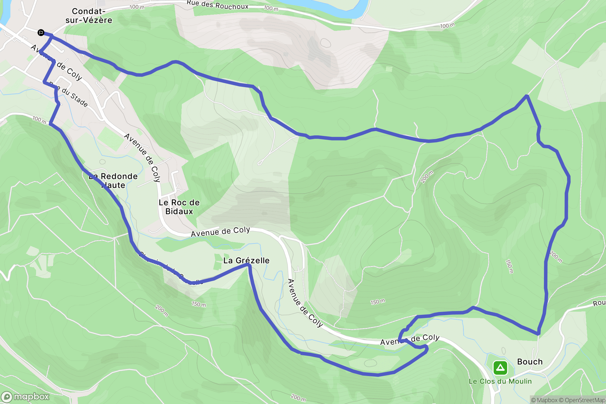 Condat-sur-Vézère : carte du parcours de randonnée - France
