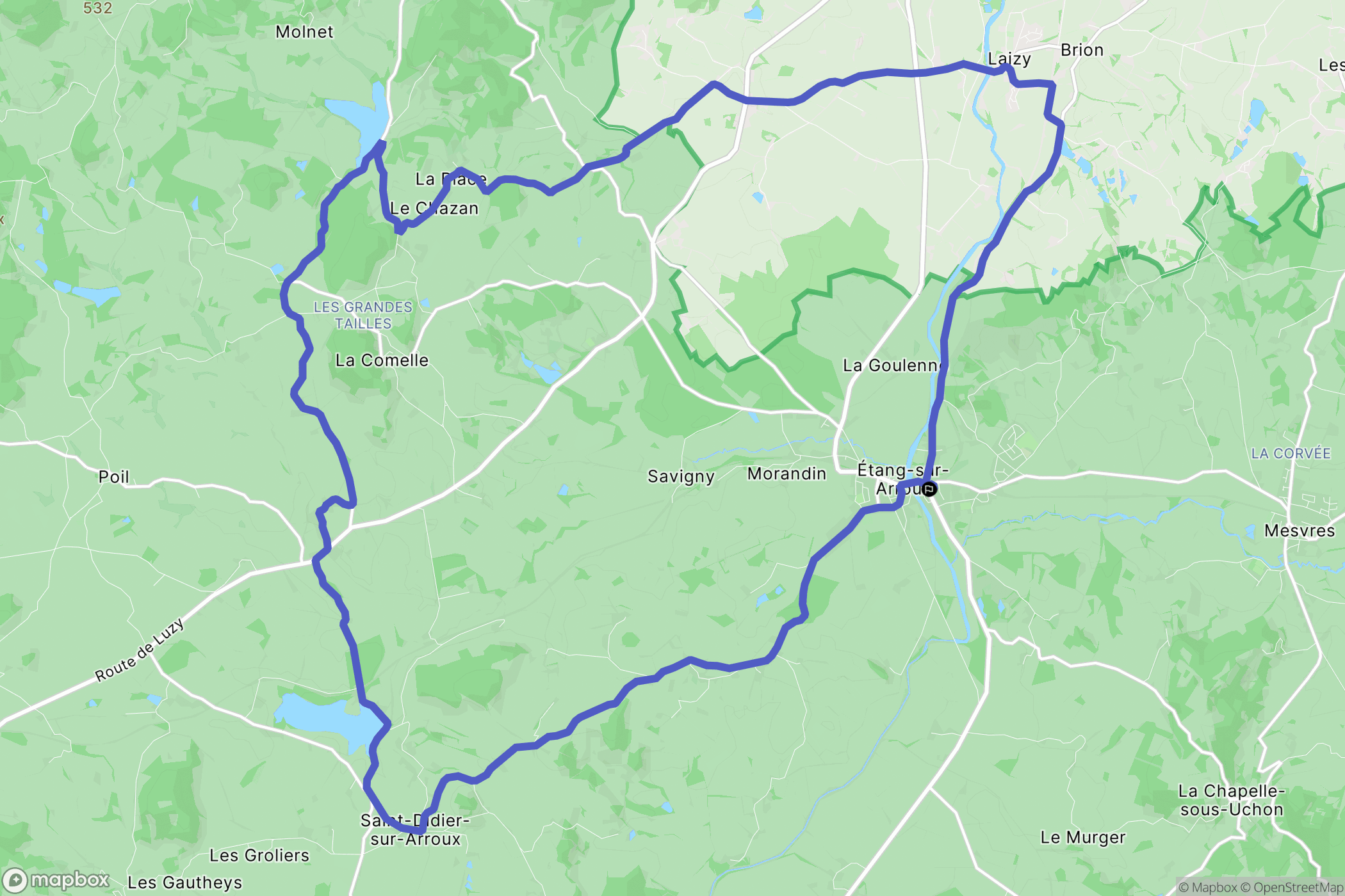 Étang-sur-Arroux : carte du parcours de randonnée - France