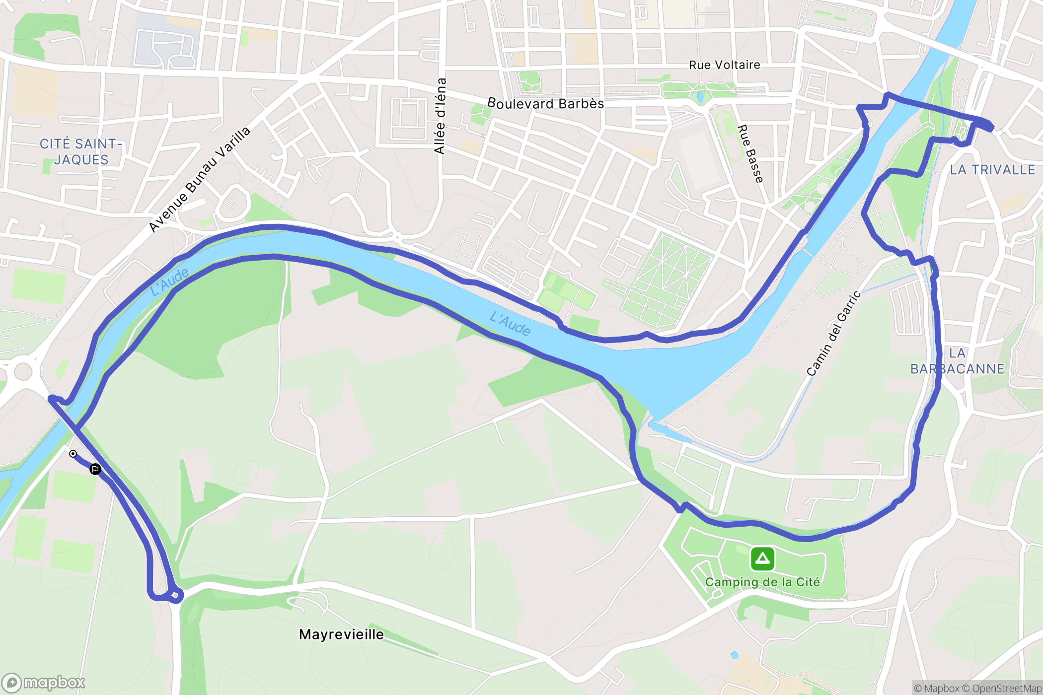 Carcassonne : carte du parcours de randonnée - France