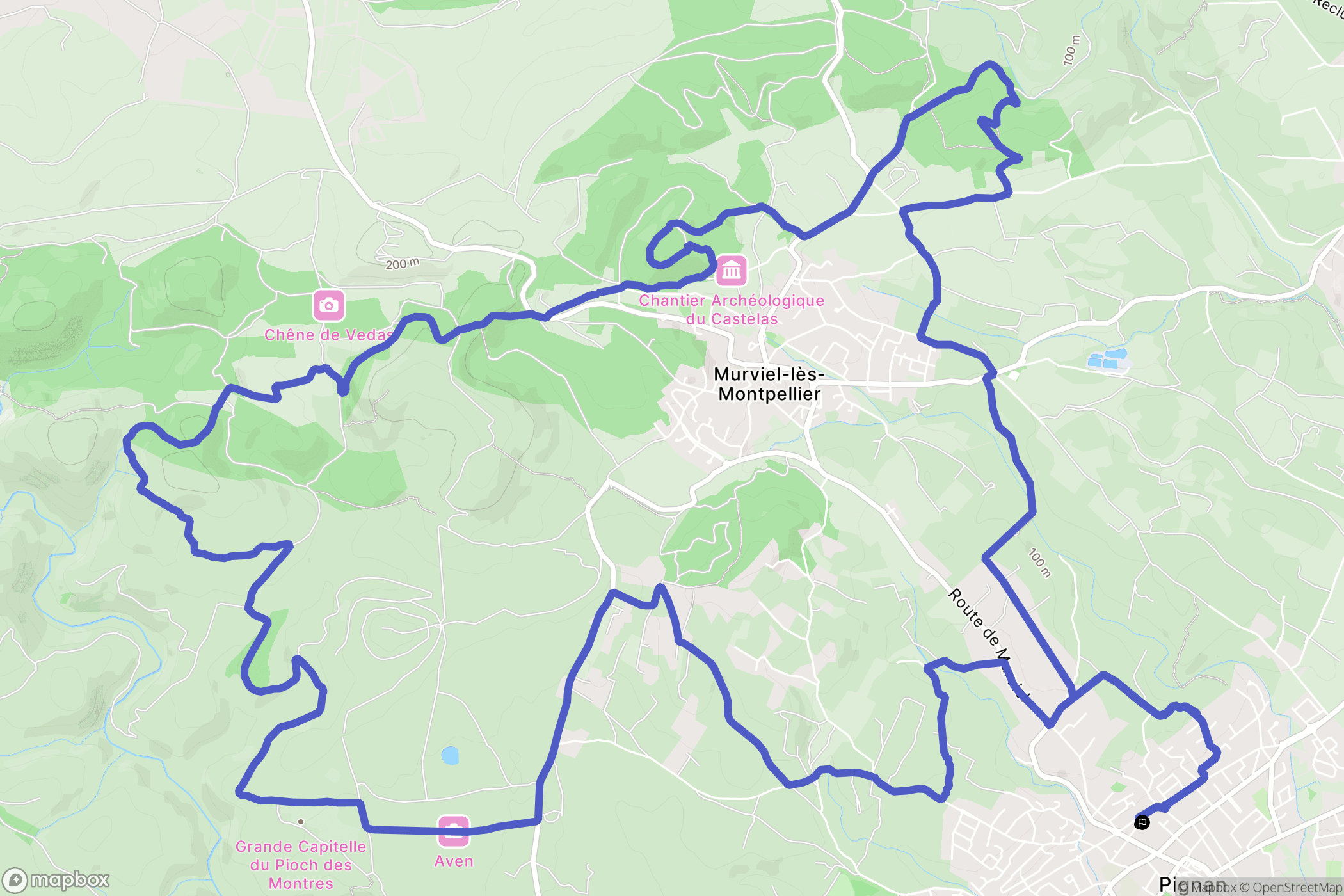 Pignan : carte du parcours de randonnée - France