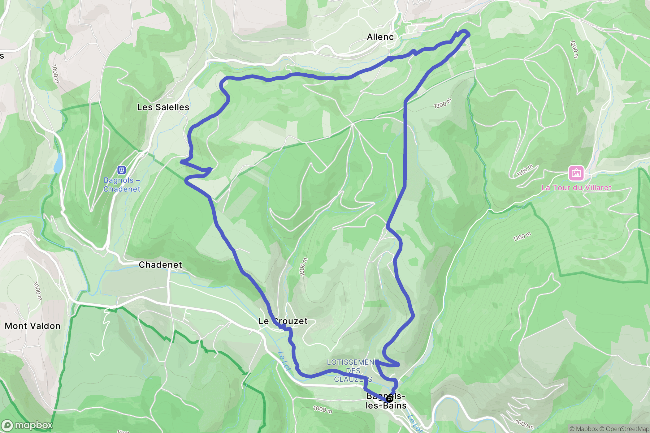 Mont-Lozère-et-Goulet : carte du parcours de randonnée - France