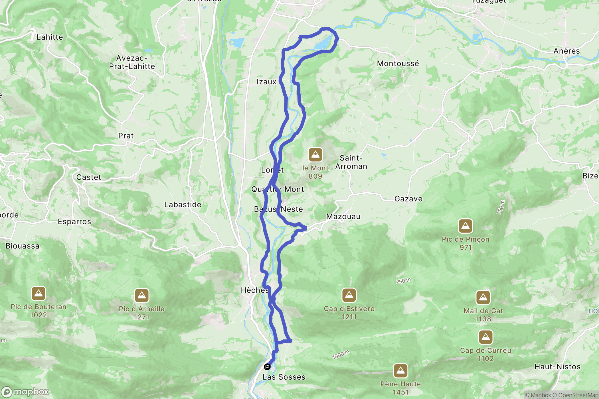 Hèches : carte du parcours de randonnée - France