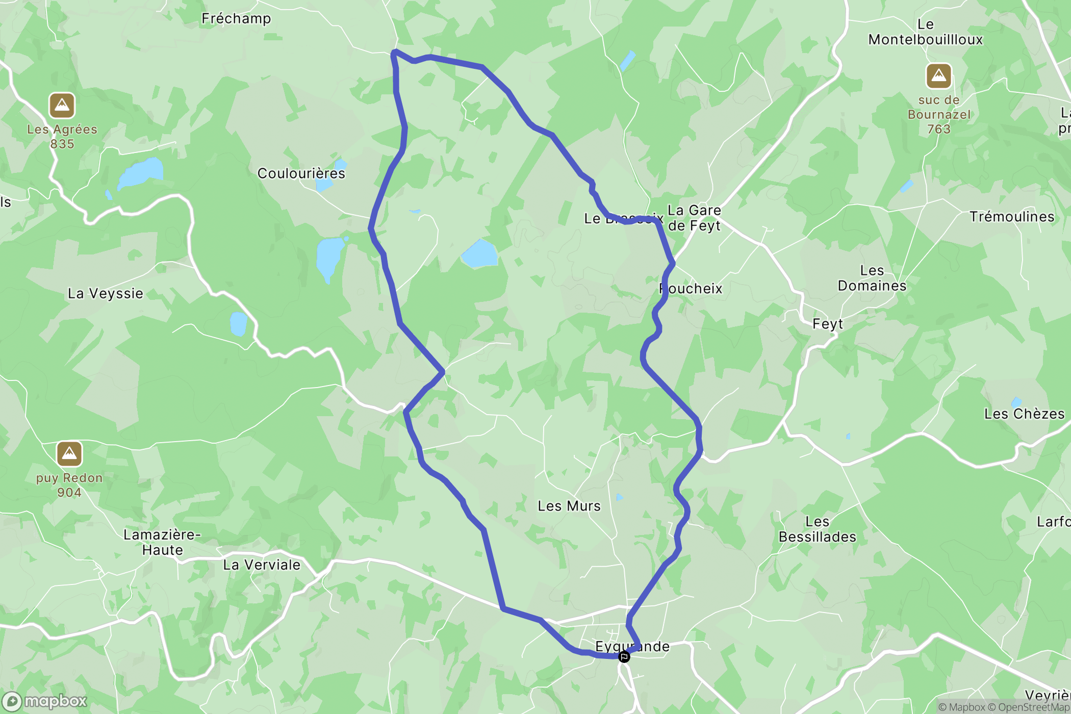 Eygurande : carte du parcours de randonnée - France
