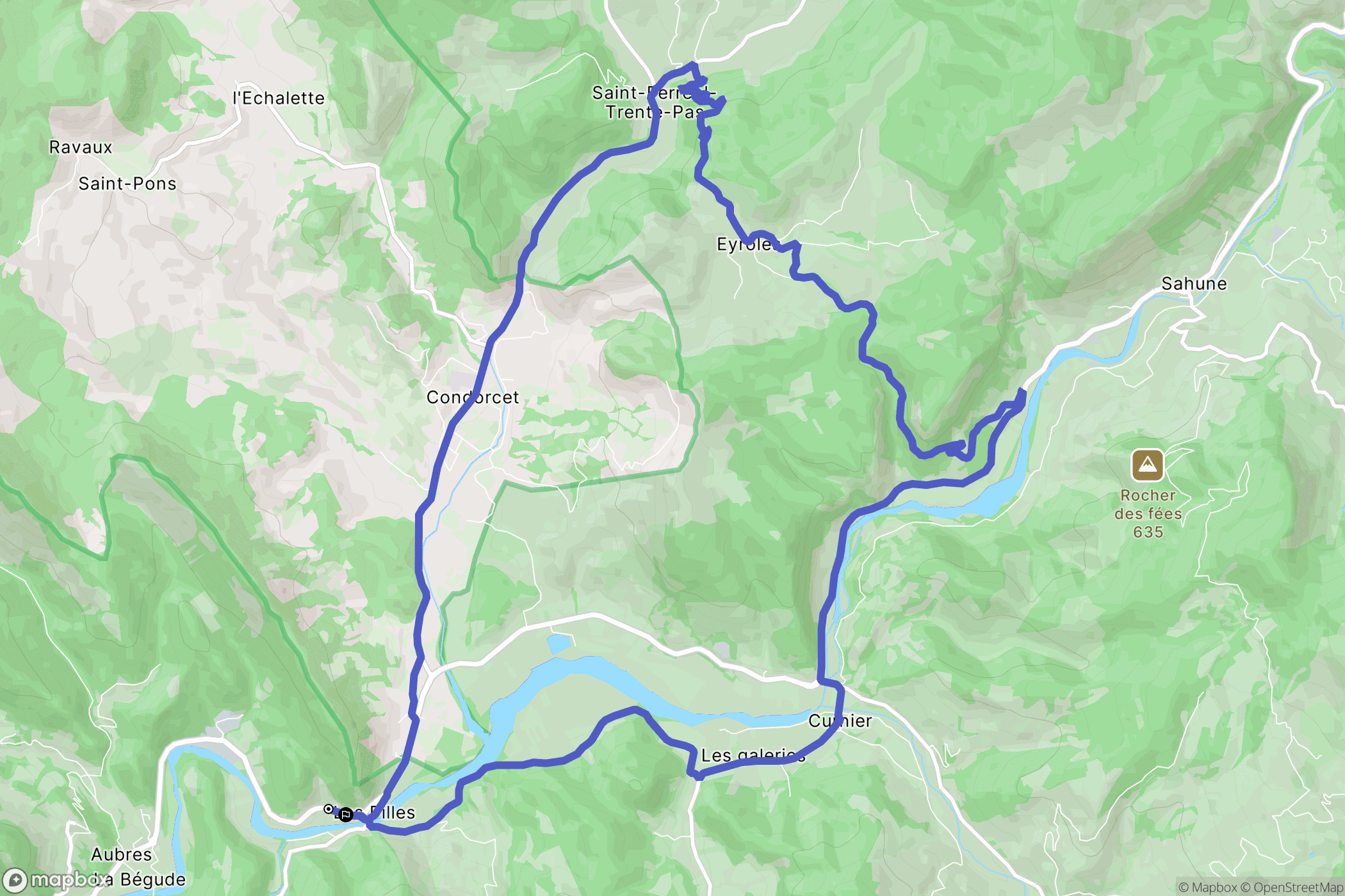 Les Pilles : carte du parcours de randonnée - France