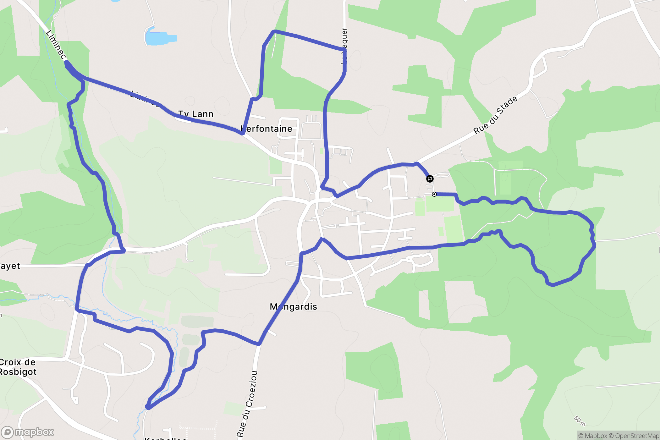 Rédené : carte du parcours de randonnée - France