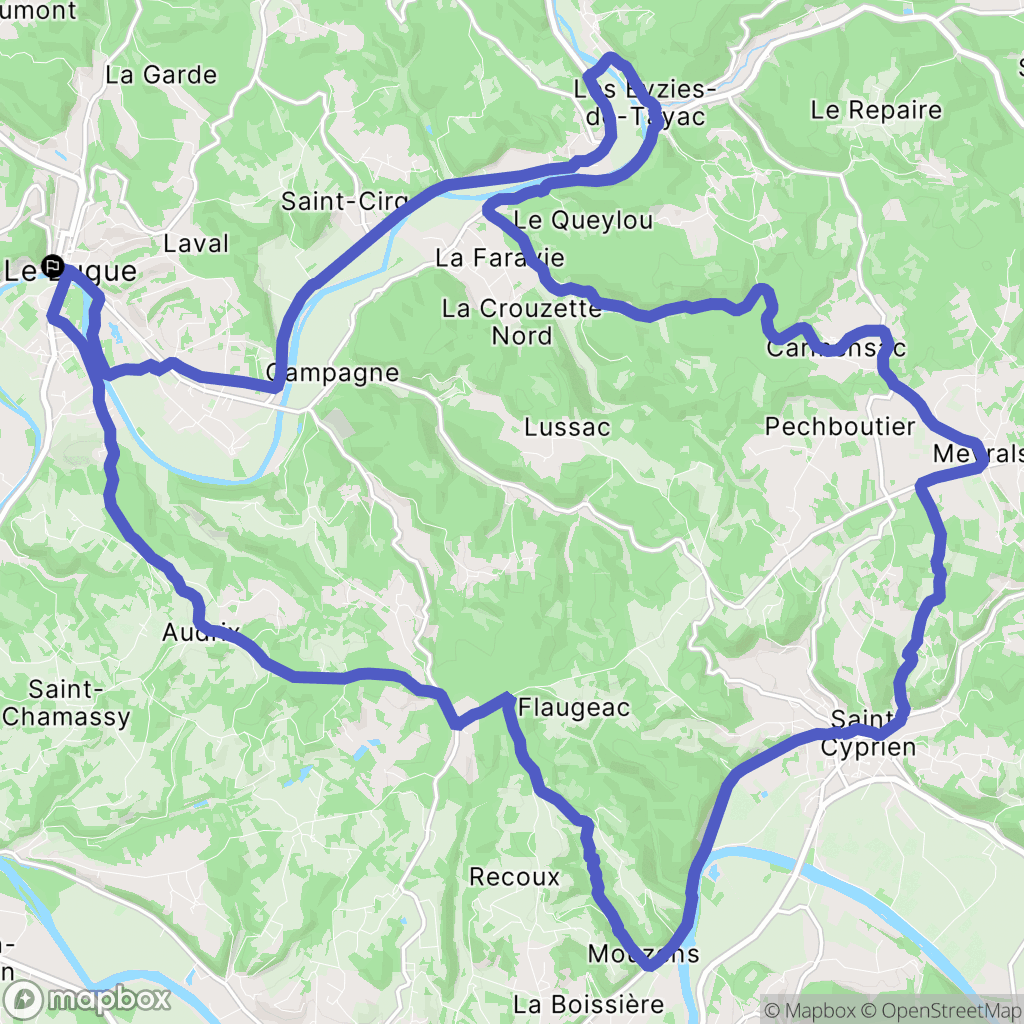 Le Bugue : carte du parcours de randonnée - France
