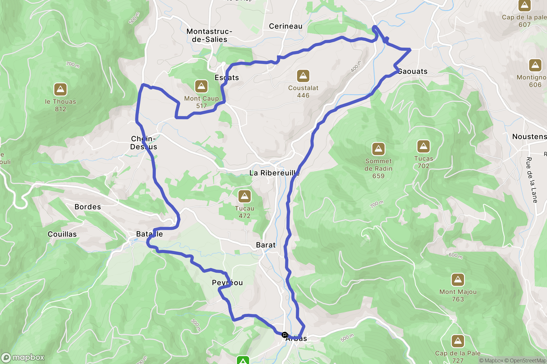 Arbas : carte du parcours de randonnée - France