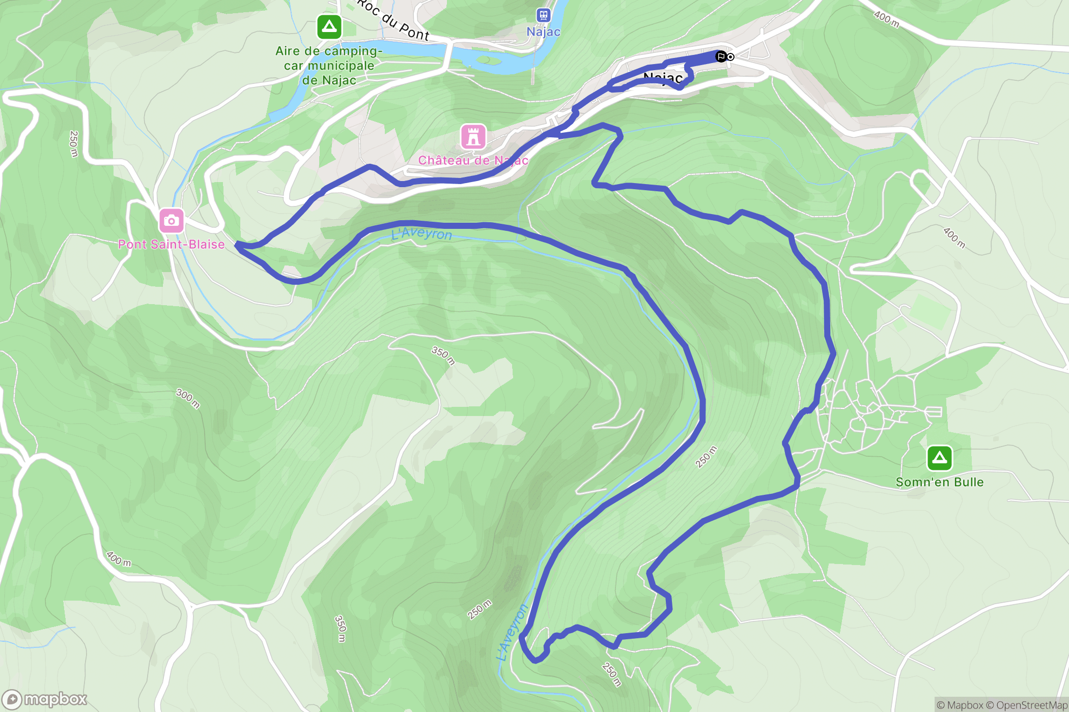 Najac : carte du parcours de randonnée - France