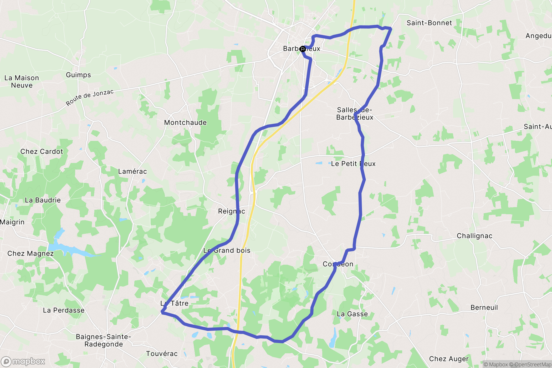 Barbezieux-Saint-Hilaire : carte du parcours de randonnée - France
