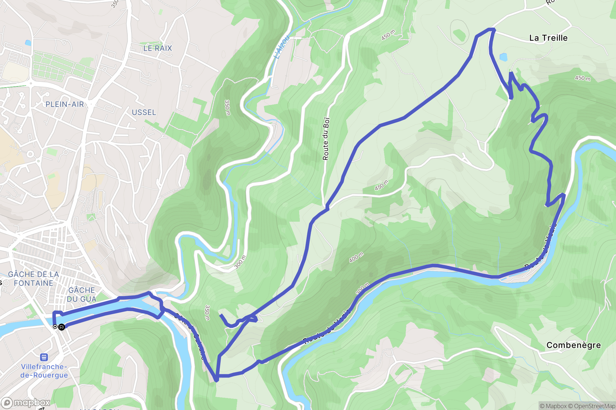 Villefranche-de-Rouergue : carte du parcours de randonnée - France