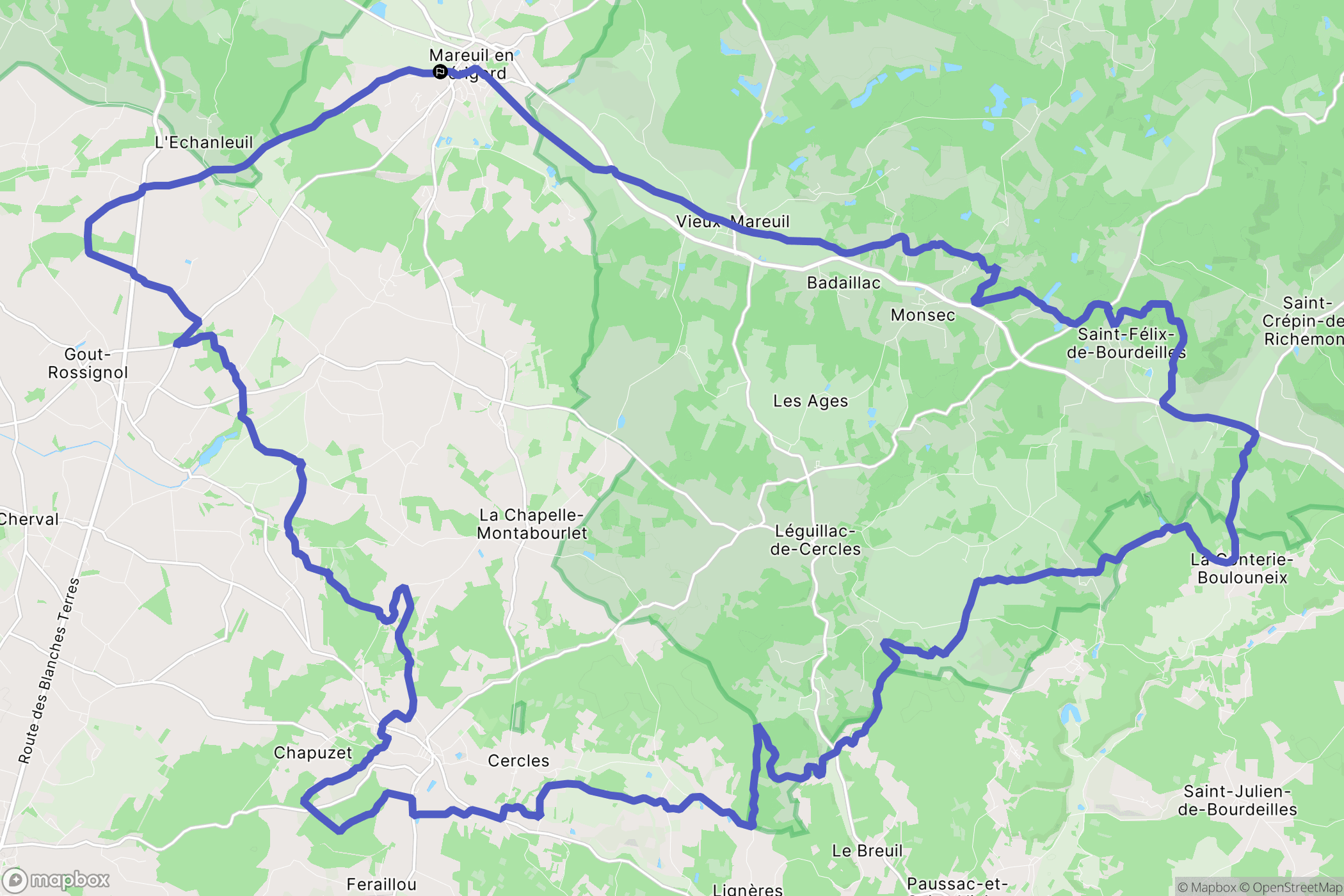 Mareuil en Périgord : carte du parcours de randonnée - France