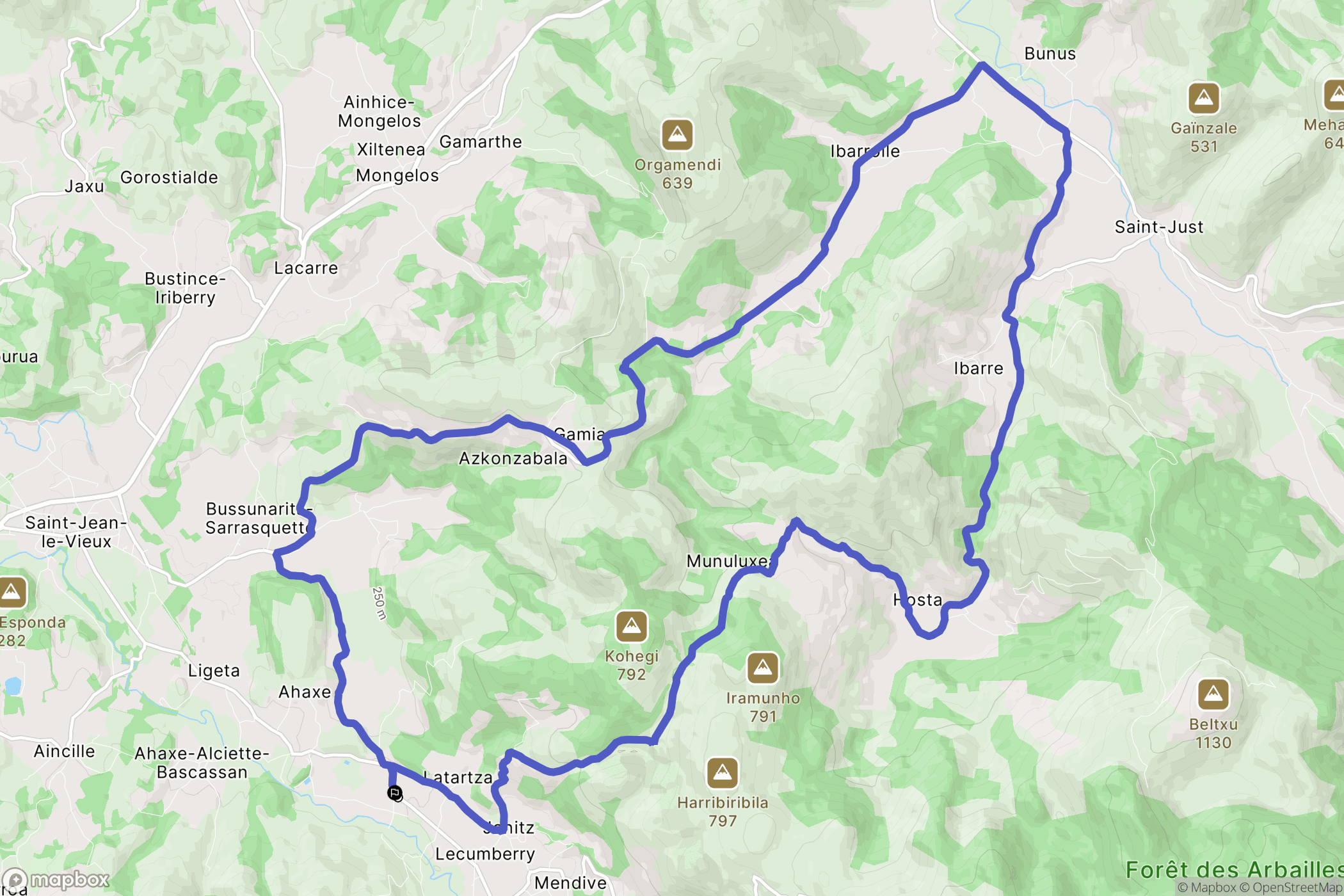 Lecumberry : carte du parcours de randonnée - France
